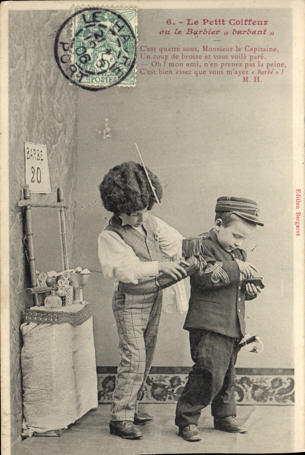 VINTAGE POSTCARD Fantasy Children the small hairdresser or the barber barbatnt