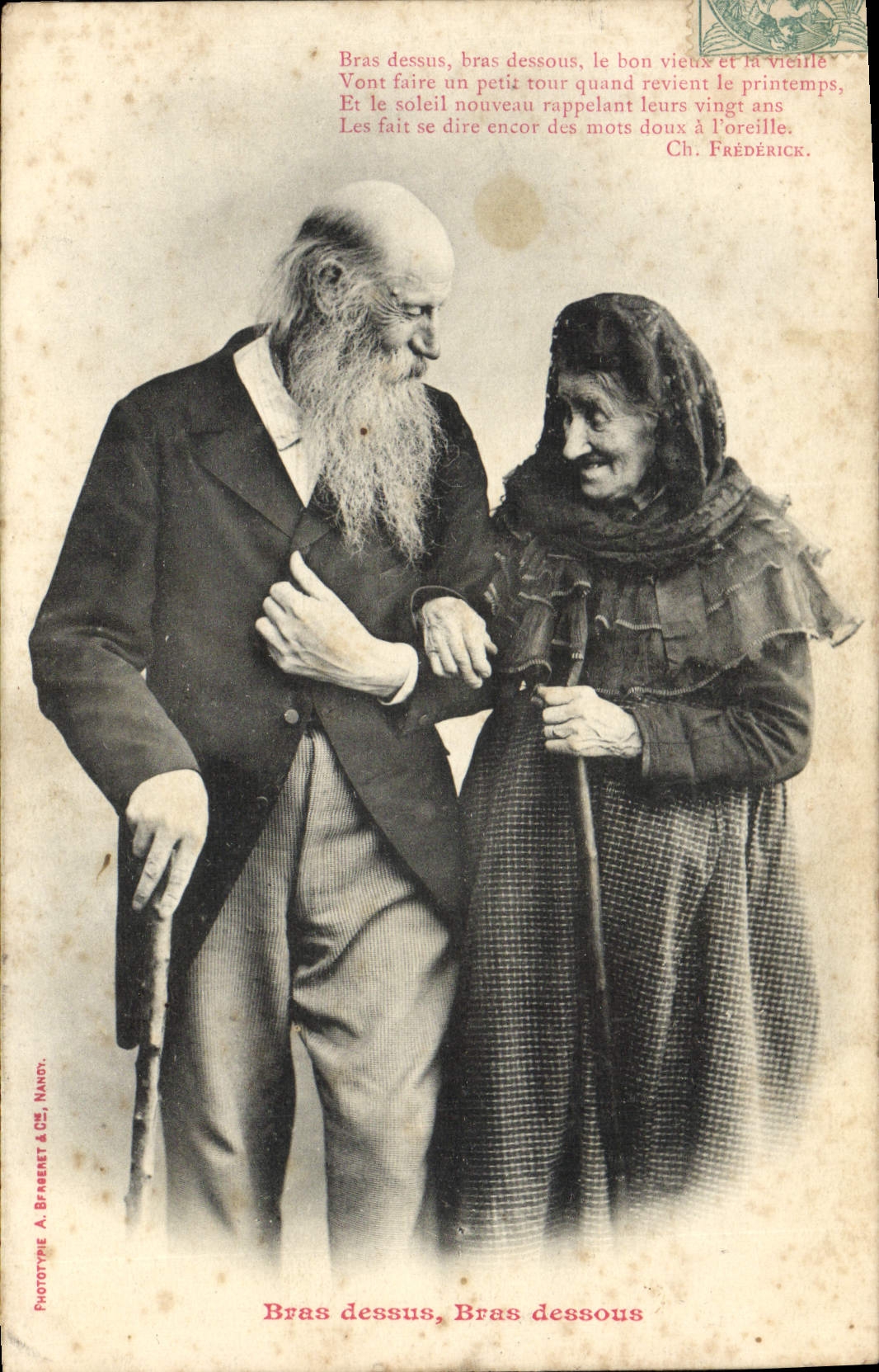 VINTAGE POSTCARD Fantasy Woman Old men Arm above Arm below