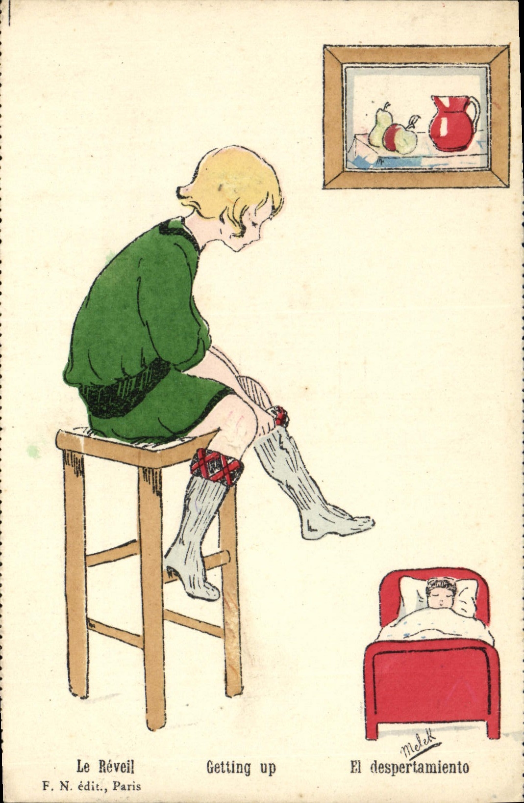 VINTAGE POSTCARD Fantasy Child the alarm clock