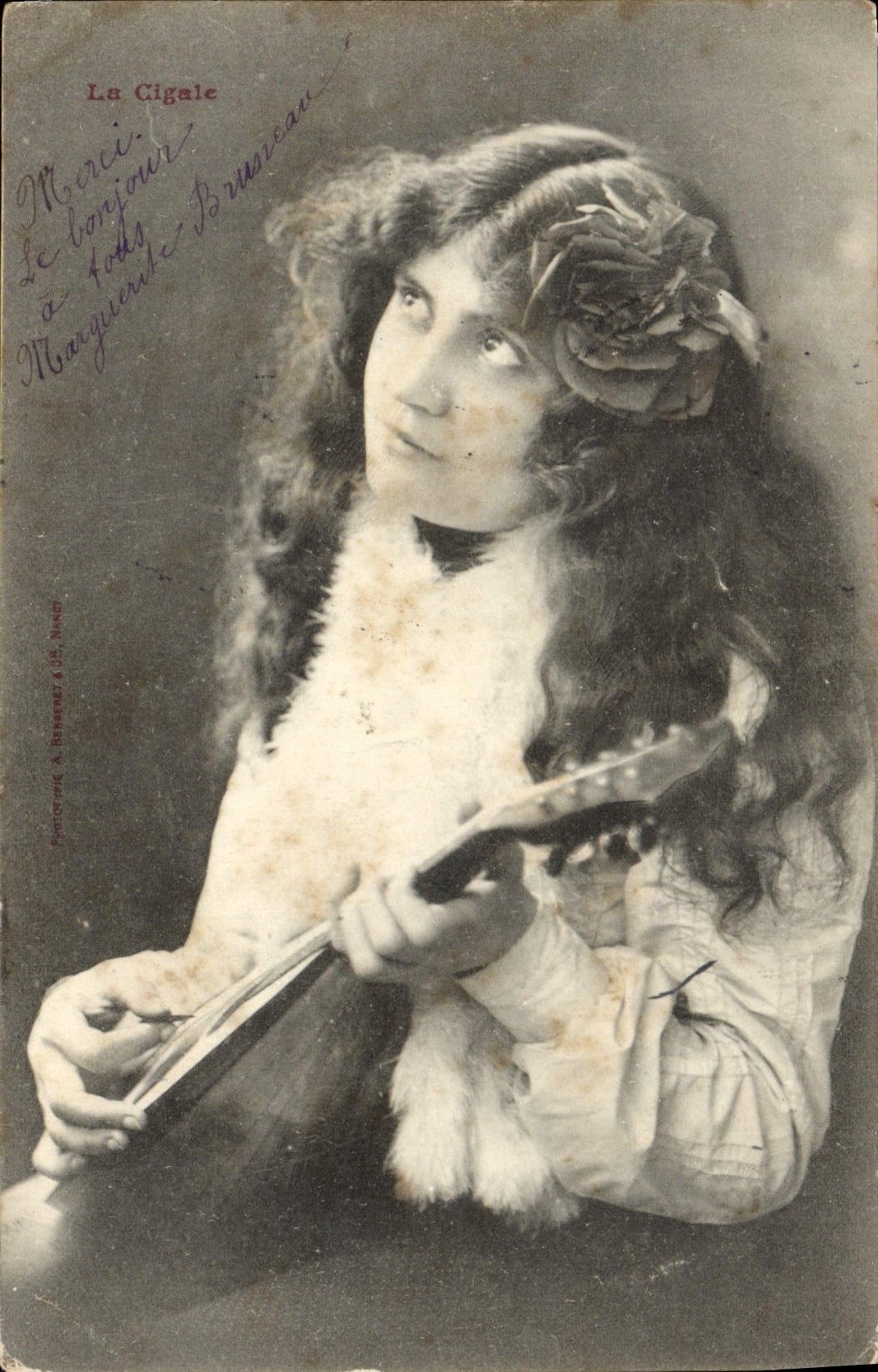 VINTAGE POSTCARD Fantasy Woman the cicada Mandoline