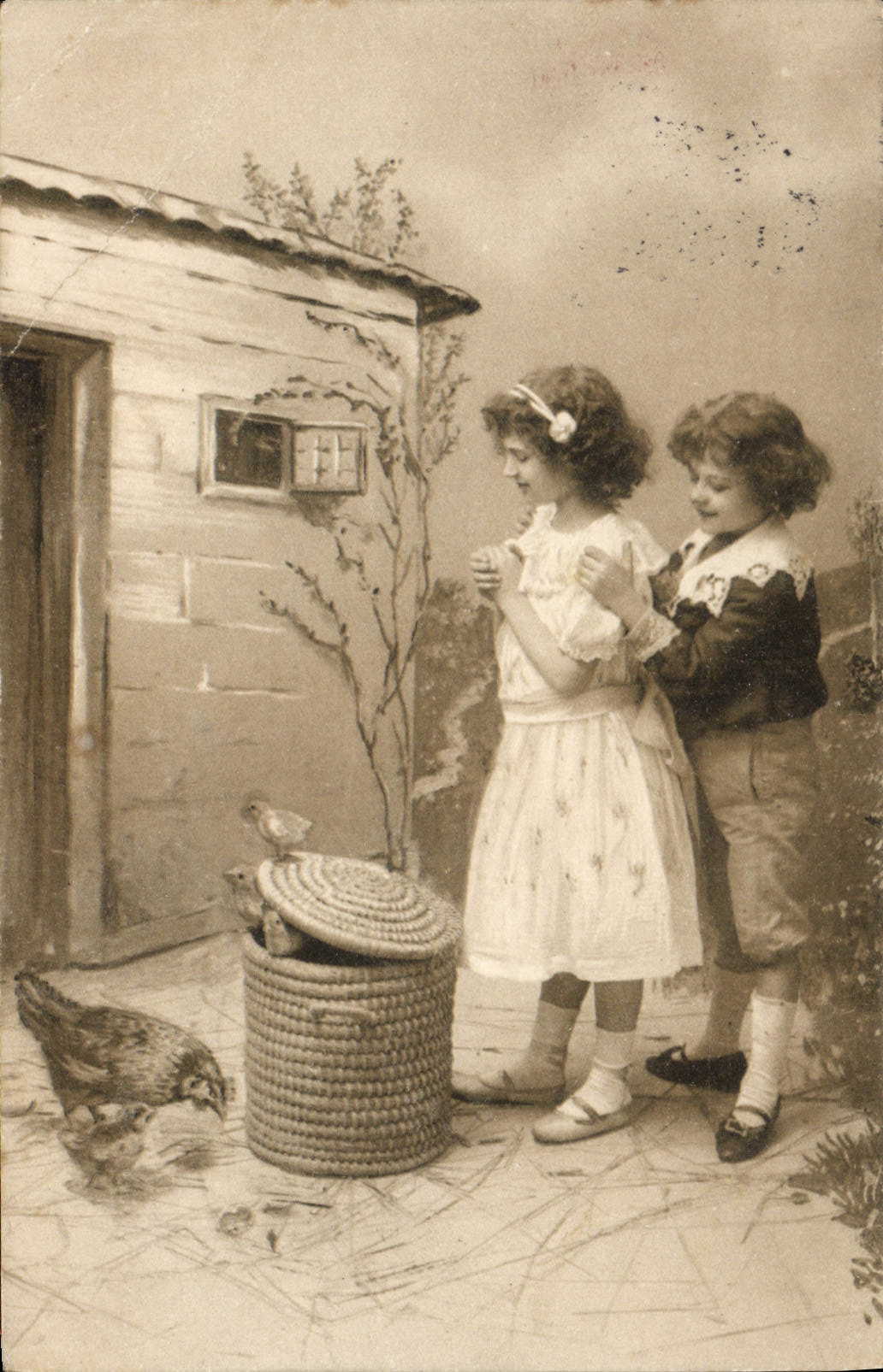 VINTAGE POSTCARD Fantasy Children Hen