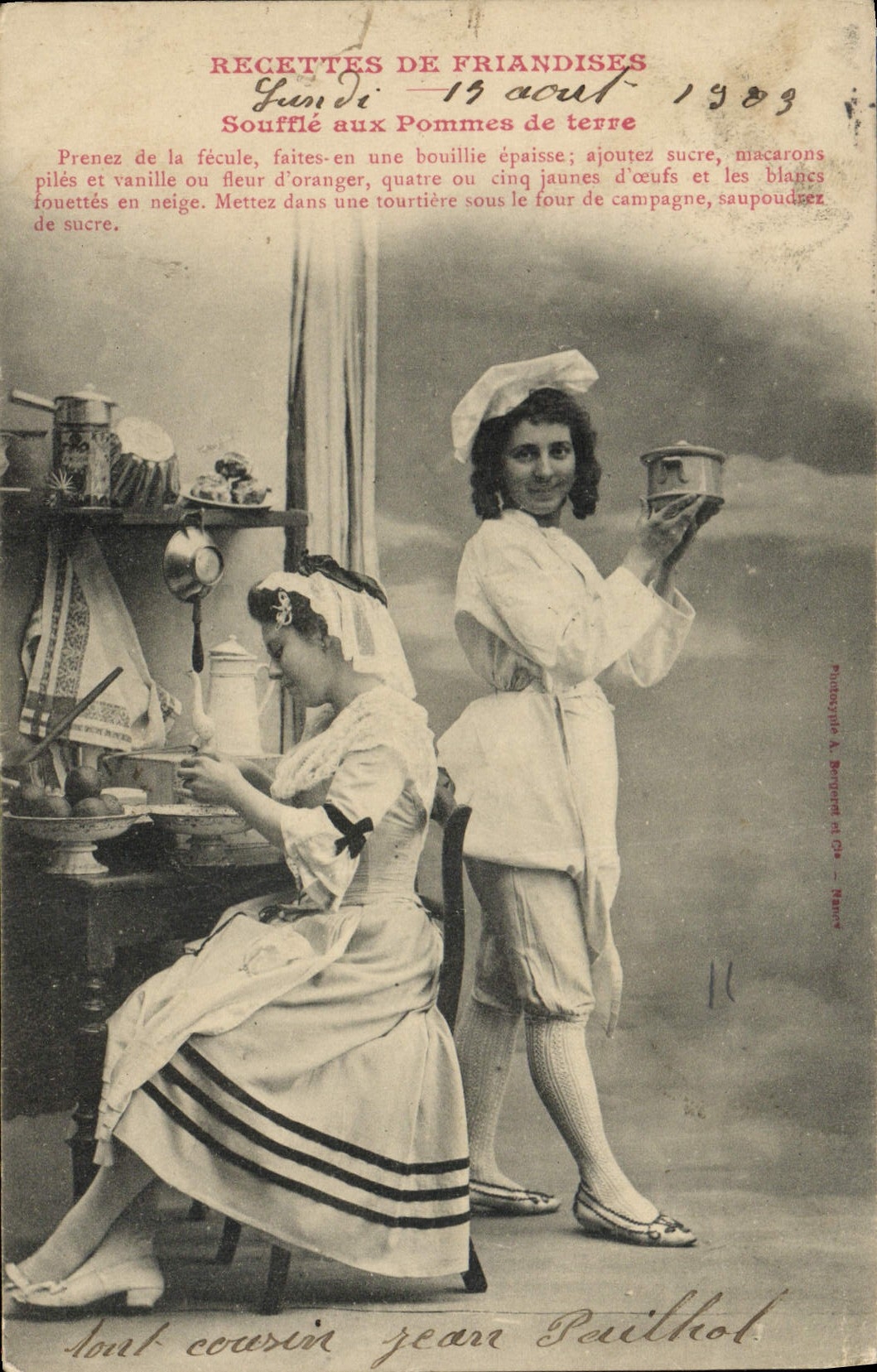 VINTAGE POSTCARD Fantasy Receipts and Delicacies Pastrycook Woman