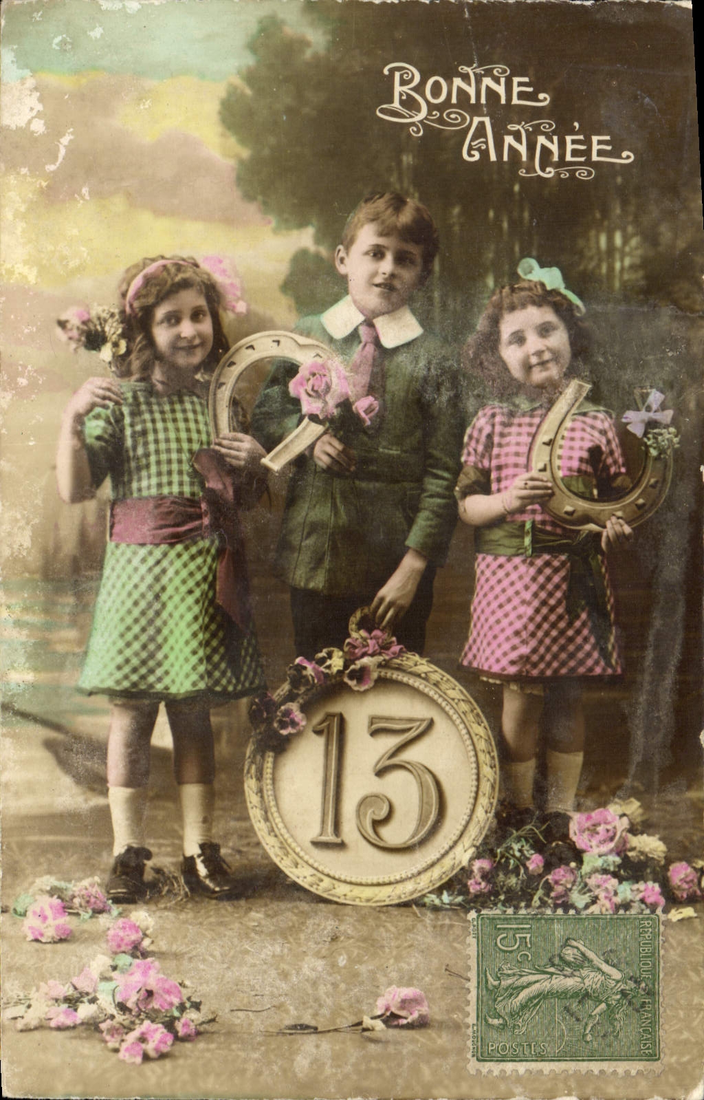 VINTAGE POSTCARD Fantaisie Children Number 13 Horseshoe