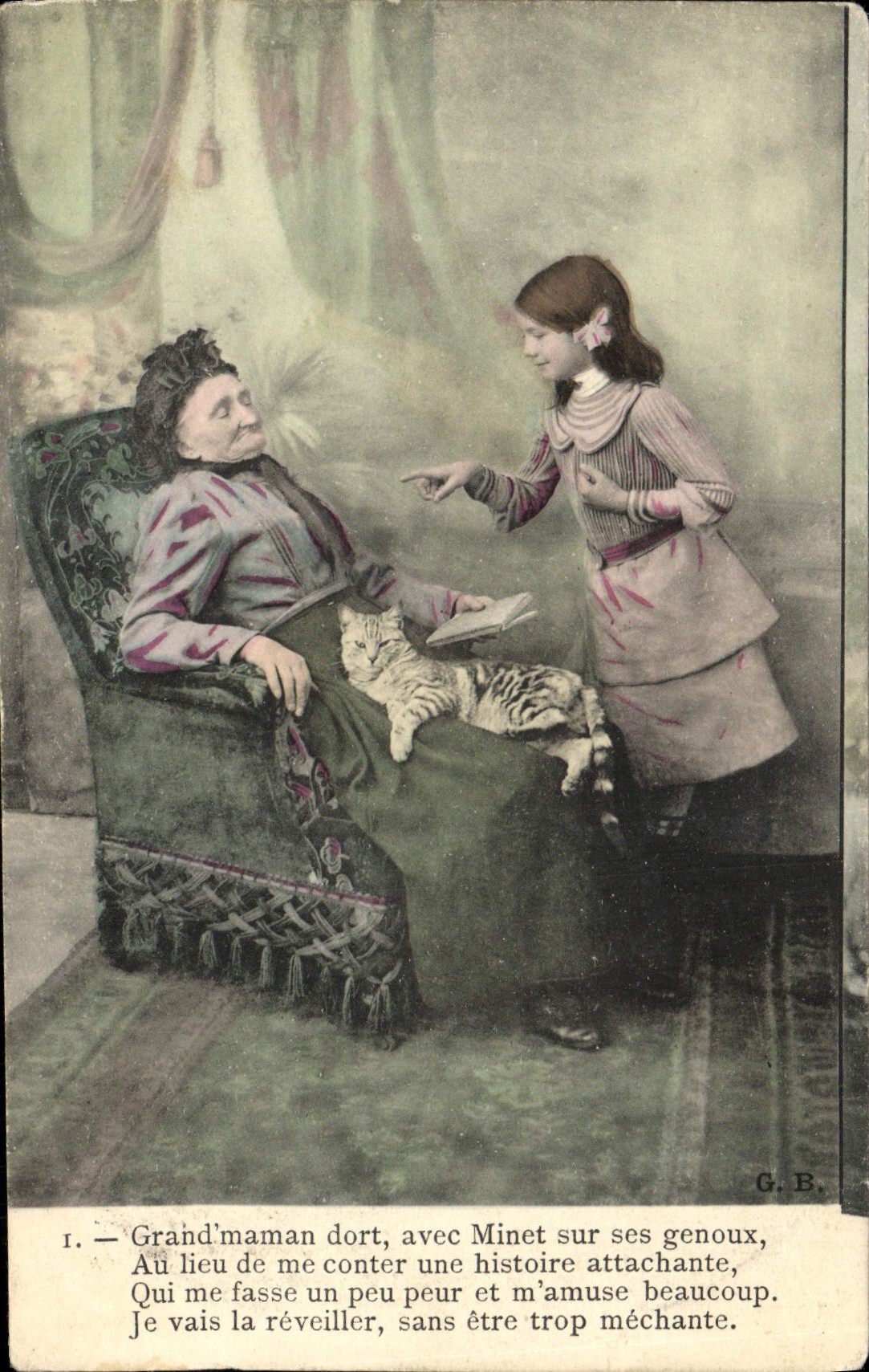 CPA Fantaisie Enfant Grand Mere Chat