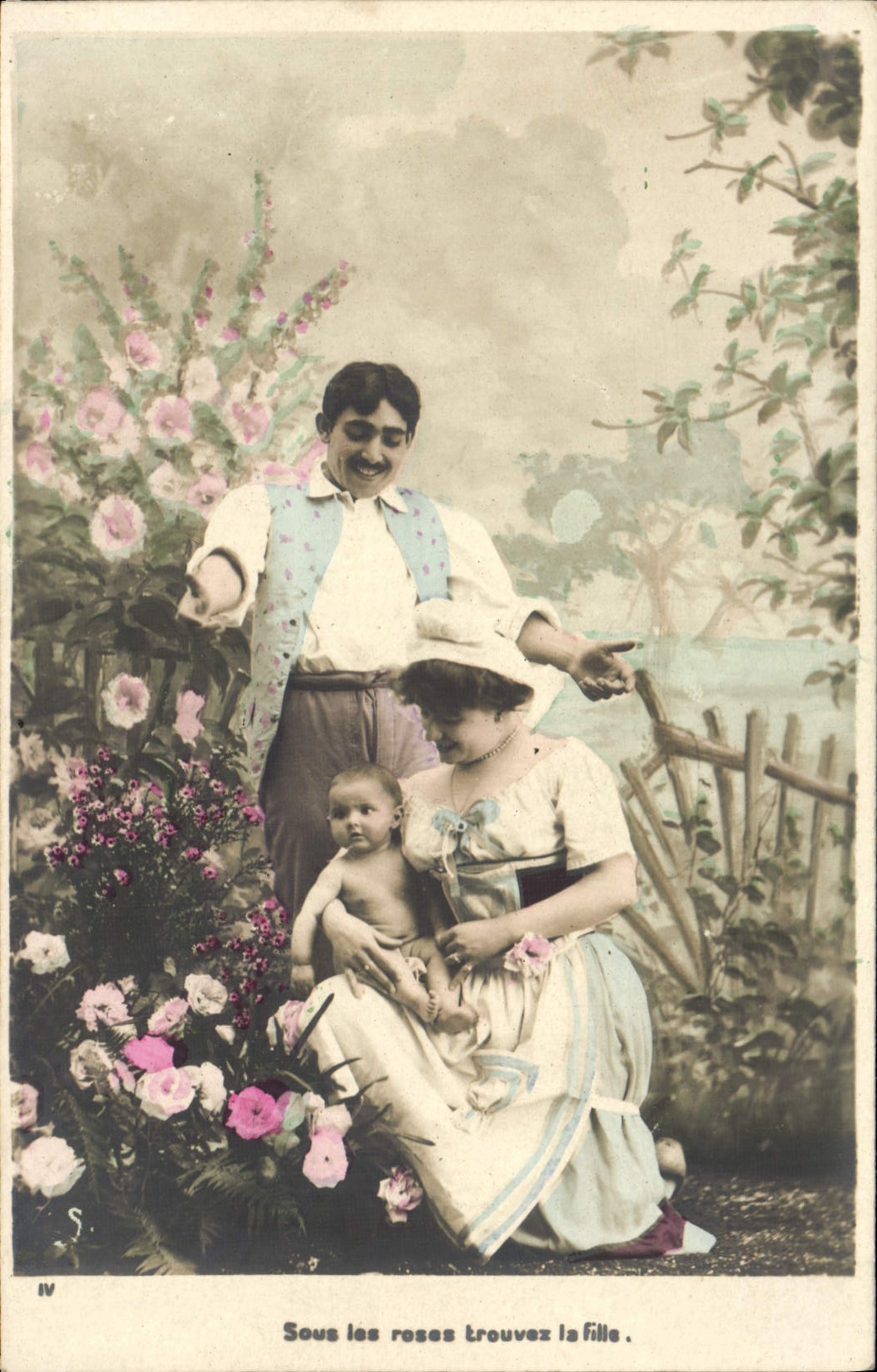 VINTAGE POSTCARD Under Reses To find the Girl Child wife Baby