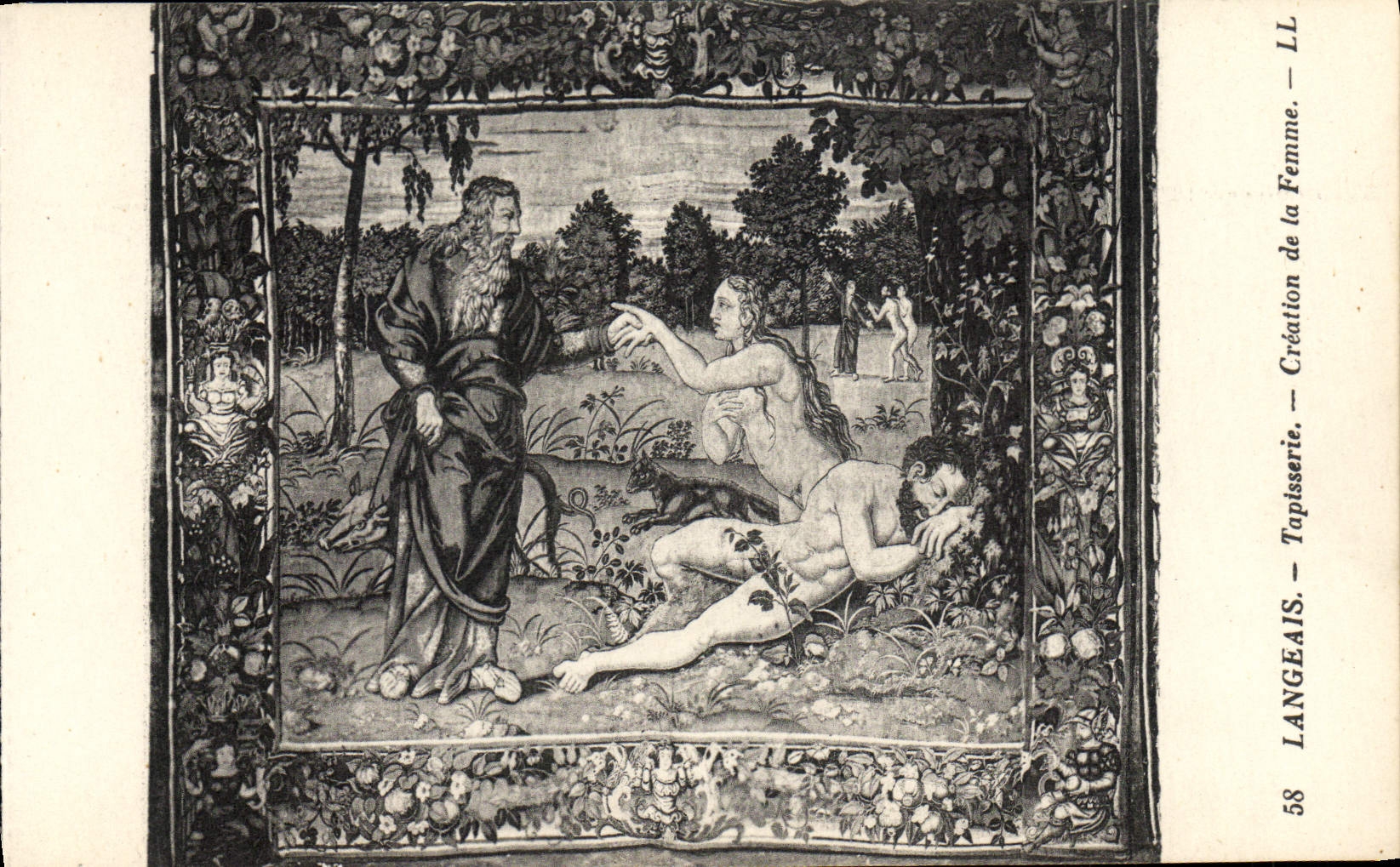 VINTAGE POSTCARD Langeais Tapestry Creation Of the Woman