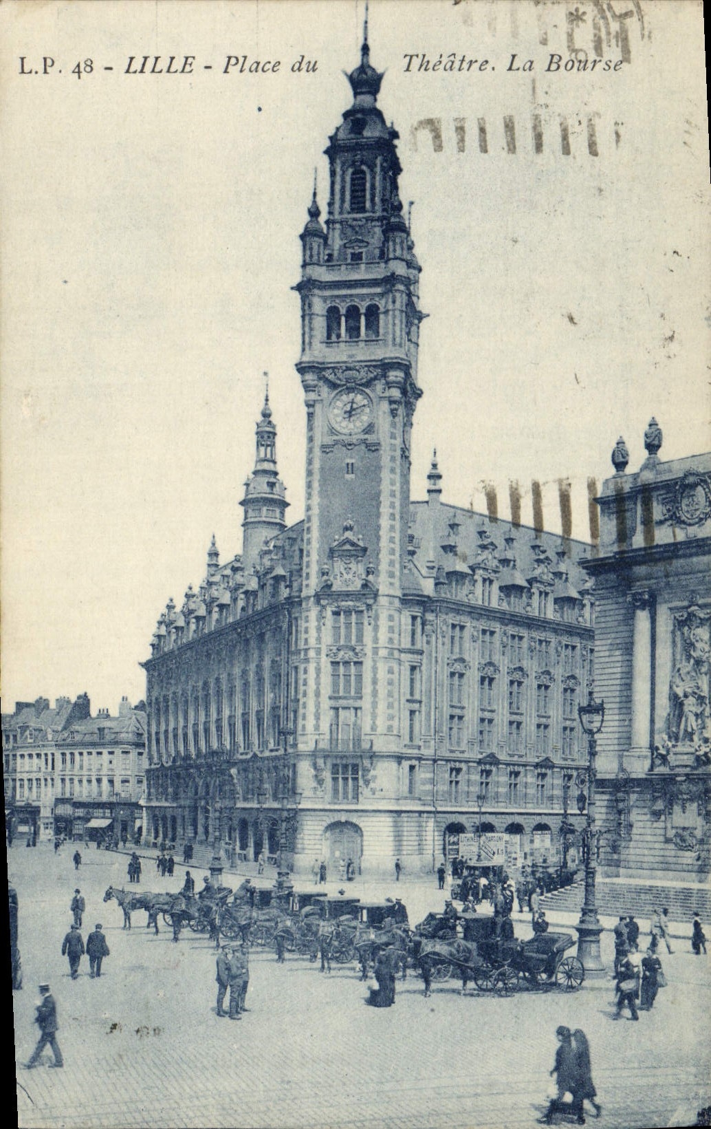 VINTAGE POSTCARD Lille Places theater the Stock Exchange