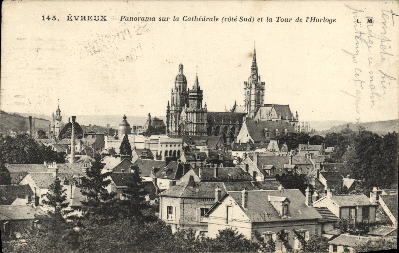VINTAGE POSTCARD Evreux Panorama On the Cathedral and the lathe of the clock