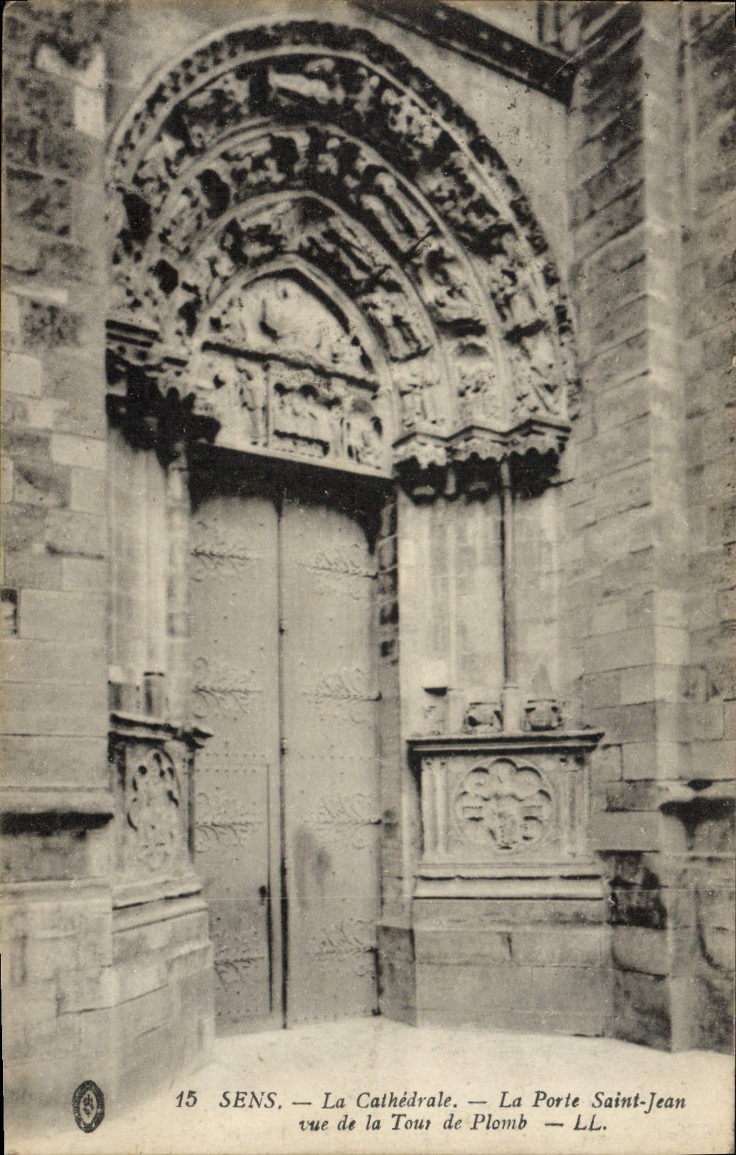 POSTAL de la VENDIMIA Sens la catedral la puerta Jean Saint visto de la torre del plomo