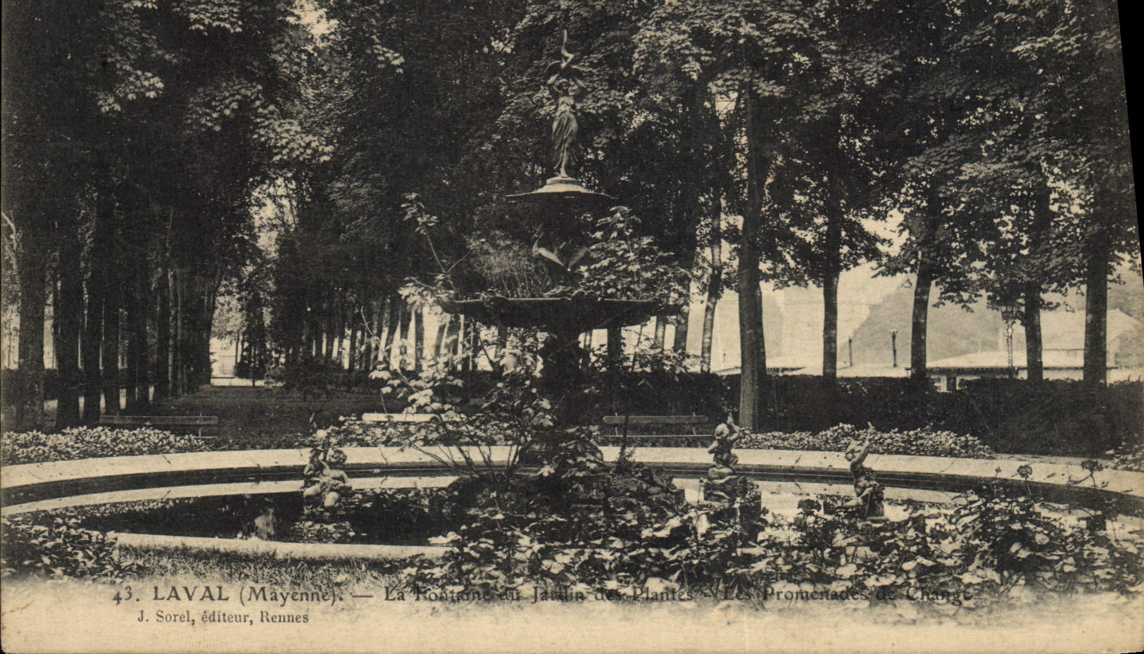 POSTAL Laval de la VENDIMIA la fuente del jardín botánico