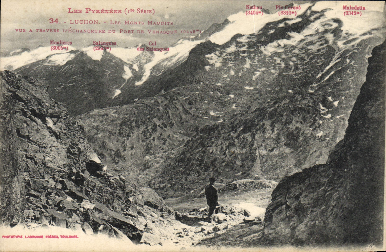 VINTAGE POSTCARD Luchon Cursed Mounts seen through the notch of the Port of Venasque