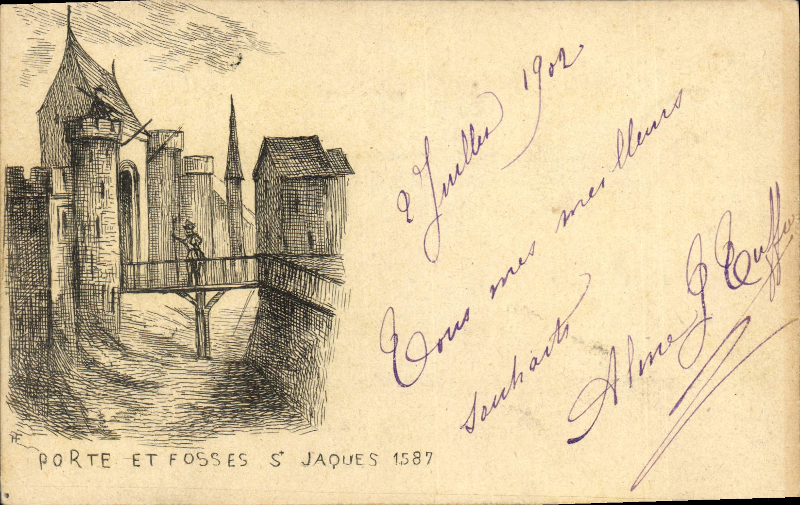 VINTAGE POSTCARD Gate And Pits St Jaques 1587