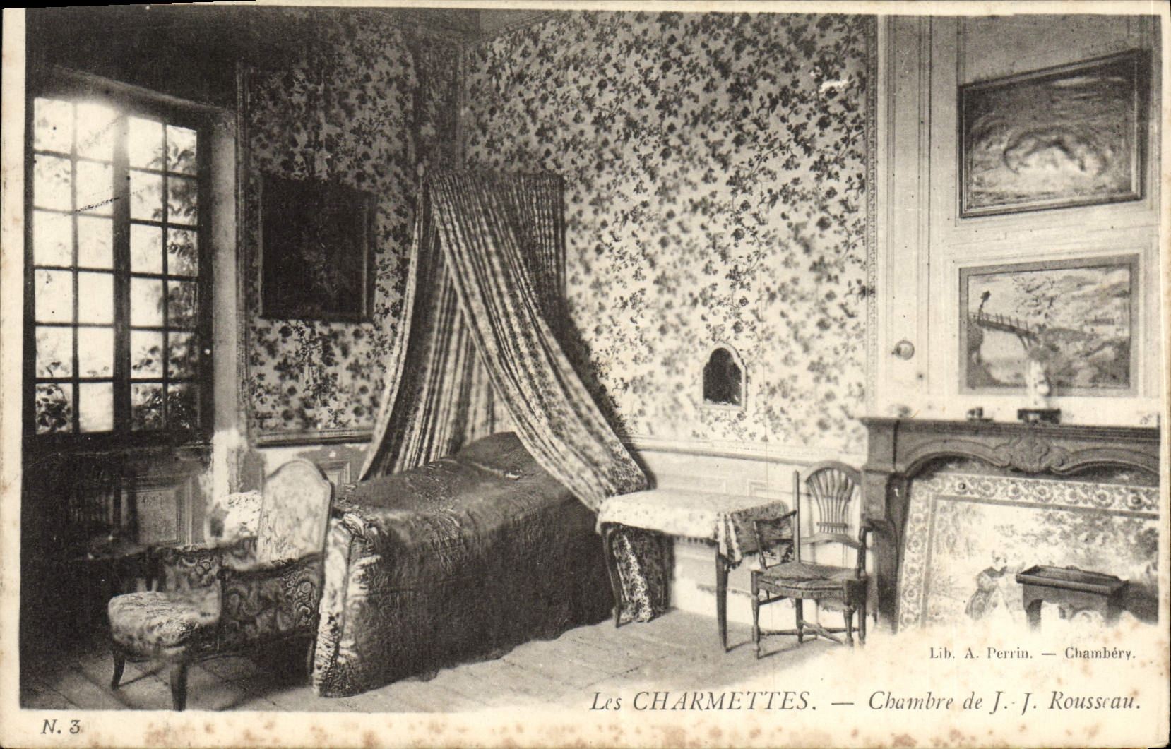 VINTAGE POSTCARD Charmettes Room Of JJ Rousseau