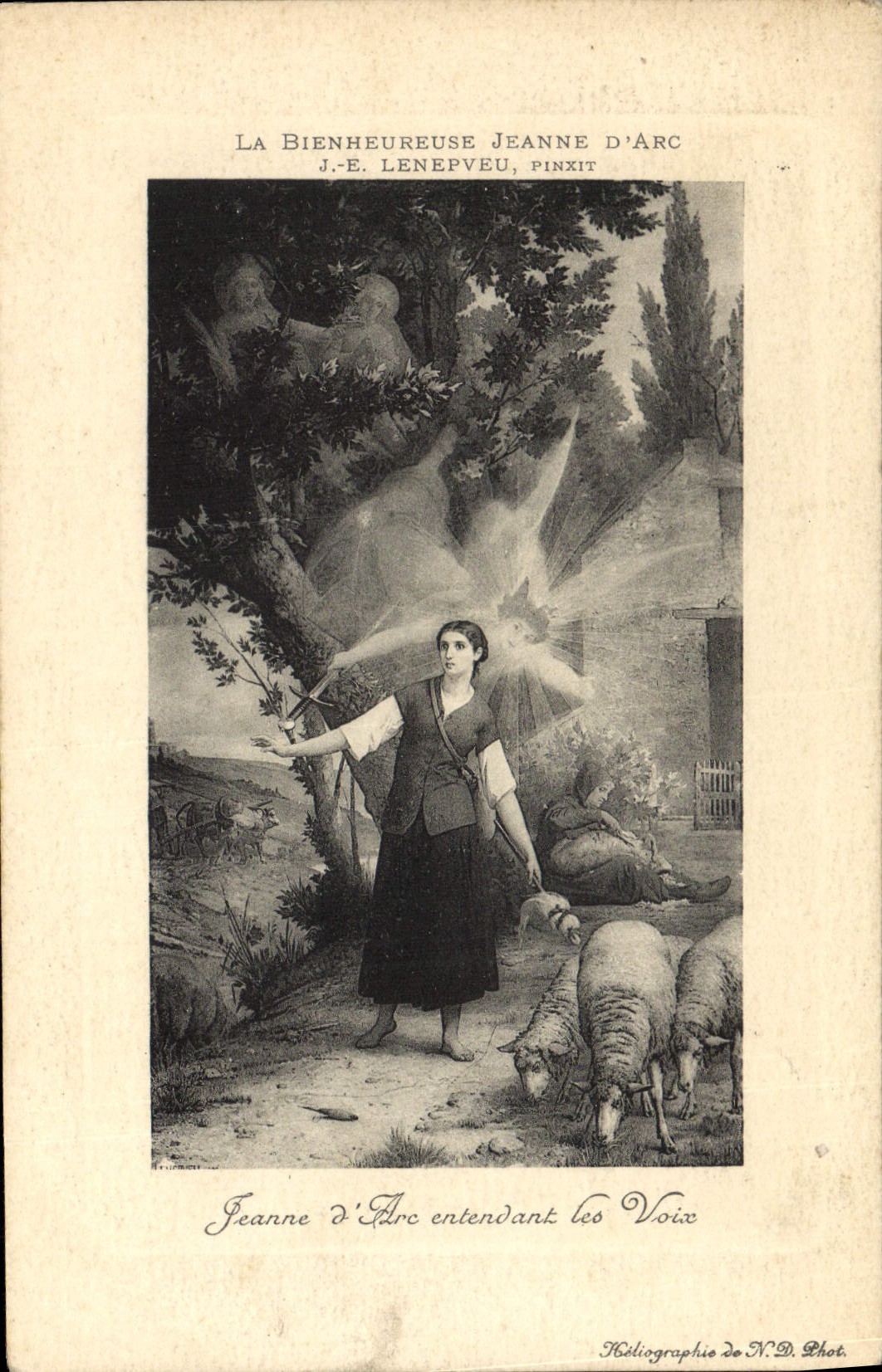 VINTAGE POSTCARD the Happy Jeanne D' Arc hearing of see Moutons Angel