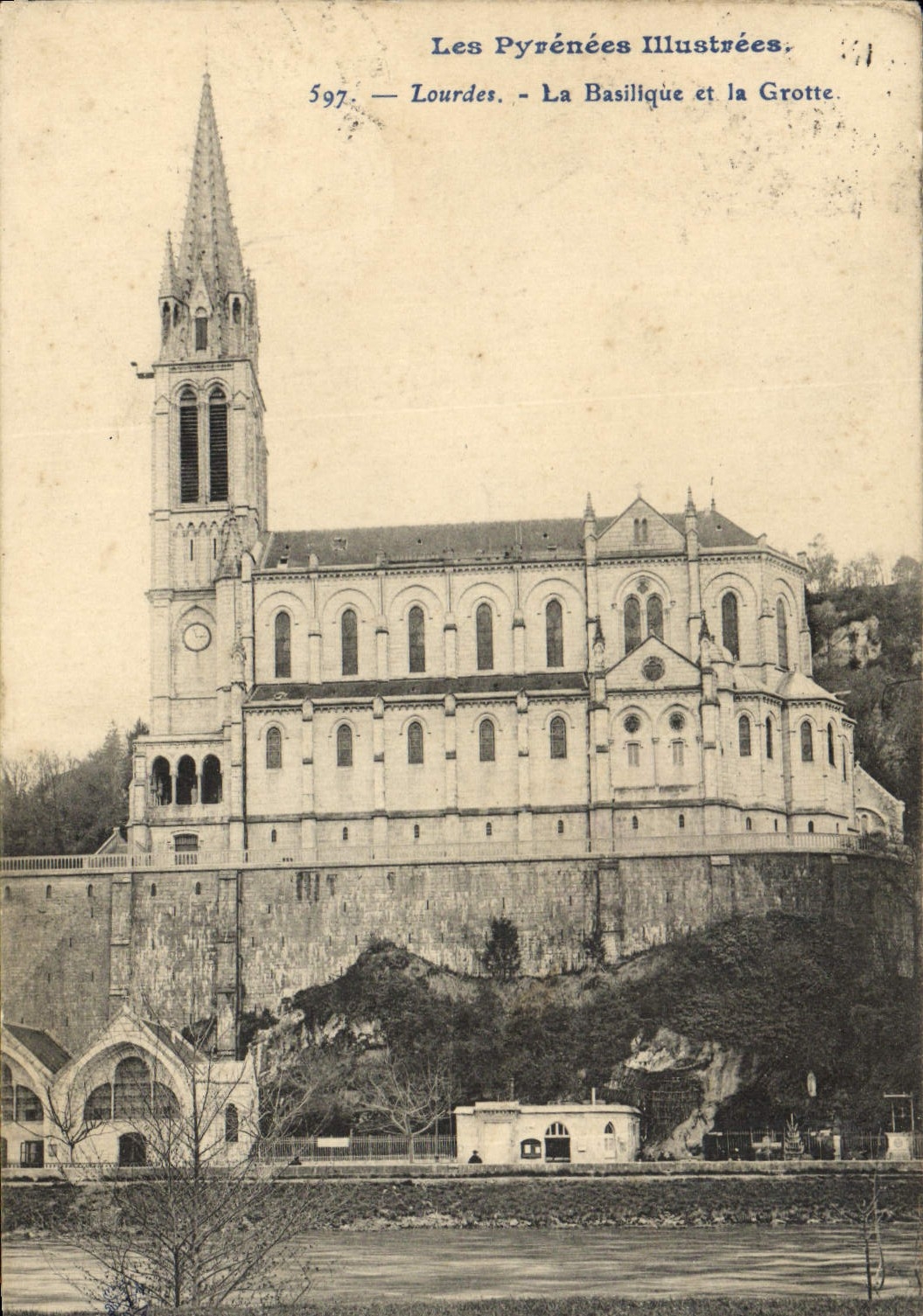 VINTAGE POSTCARD the Heavy Illustrated Pyrenees the Basilica And the Cave