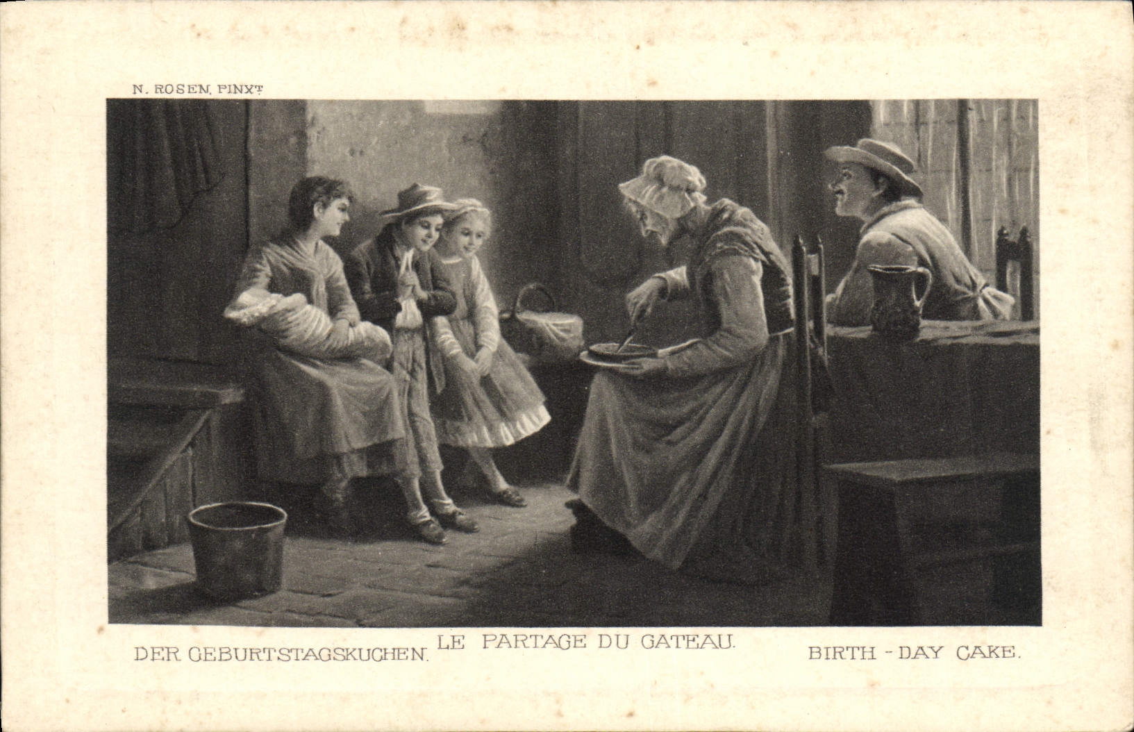 VINTAGE POSTCARD Fantasy the division of the Rosen cake