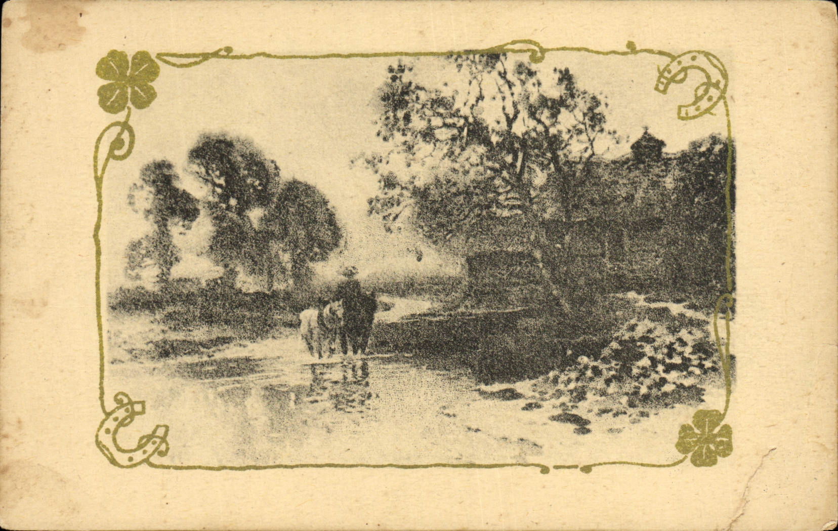 VINTAGE POSTCARD Passage de Gue Chevaux Fantasy