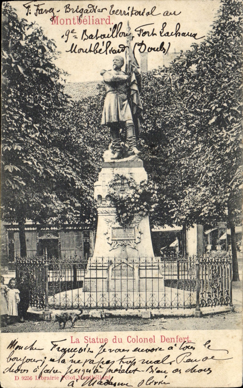 VINTAGE POSTCARD Montbeliard the statue of colonel Denfert