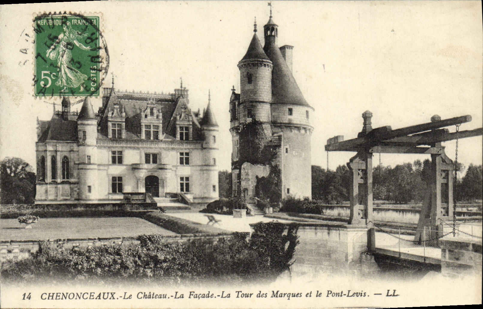 POSTAL Chenonceaux de la VENDIMIA el castillo el ataque frontal la torre de las marcas