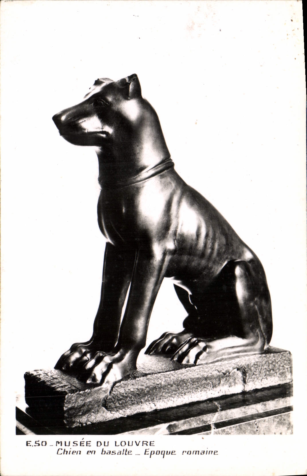 VINTAGE POSTCARD Museum Of Louvre Dog out of Basalt Roman epoch