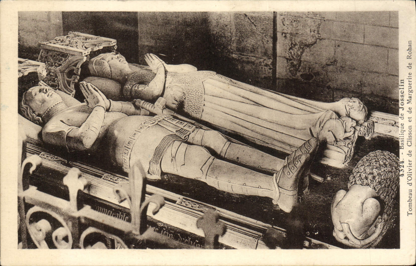 VINTAGE POSTCARD Basilica of Josselin Tomb of Olivier de Clisson and Marguerite de Rohan