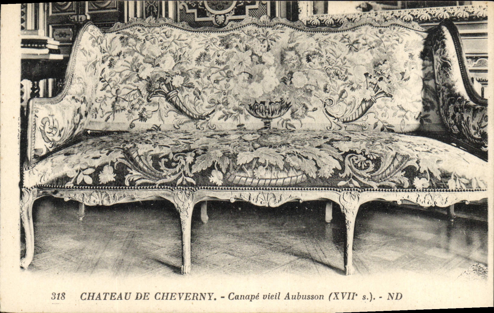 VINTAGE POSTCARD Castle De Cheverny Old Settee Aubusson