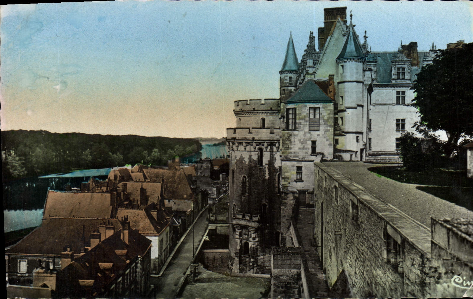 POSTAL MODERNA castillo de Amboise y la terraza que domina el Loire