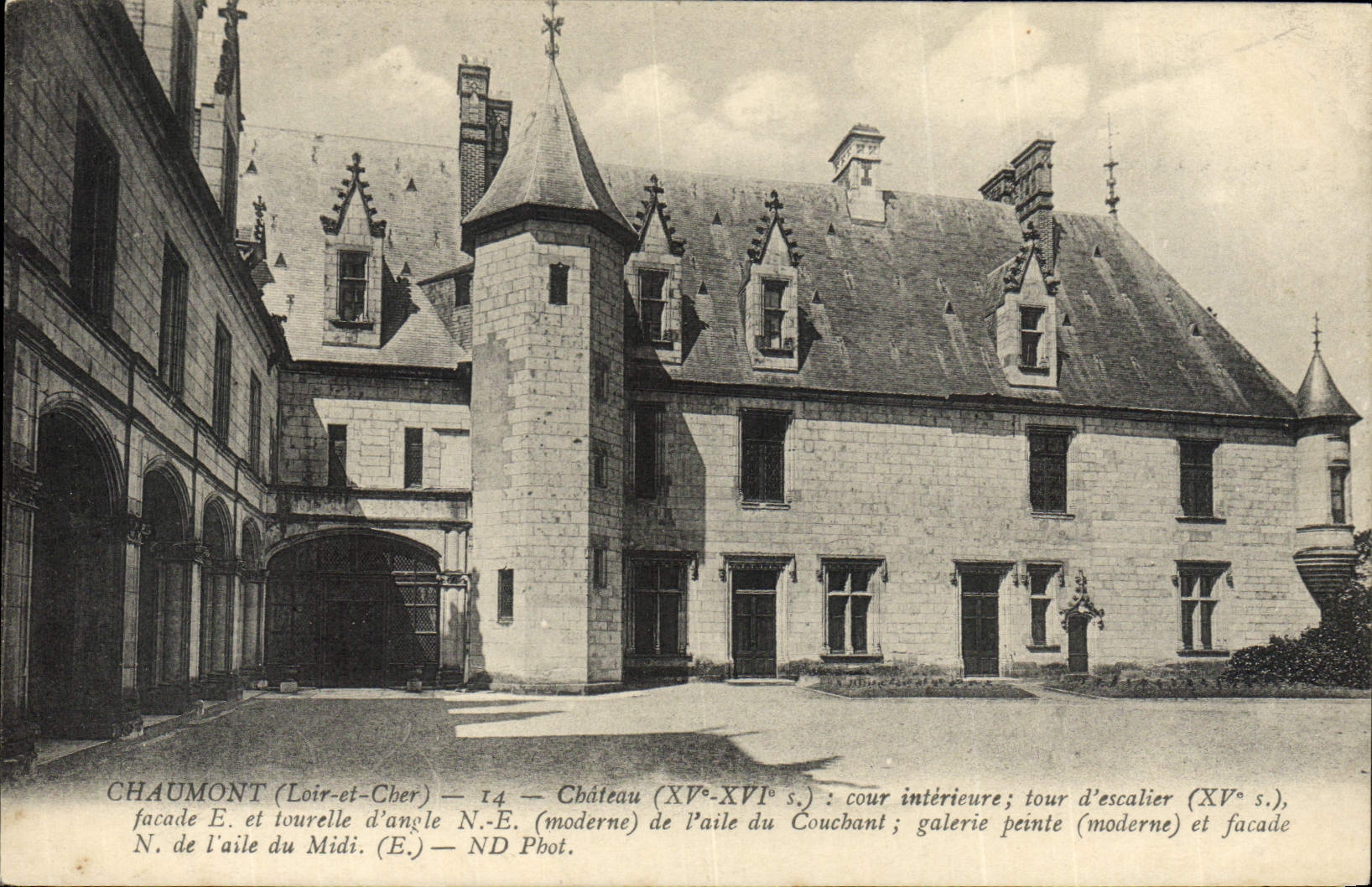 VINTAGE POSTCARD Chaumont the Castle interior Court Tower of staircase
