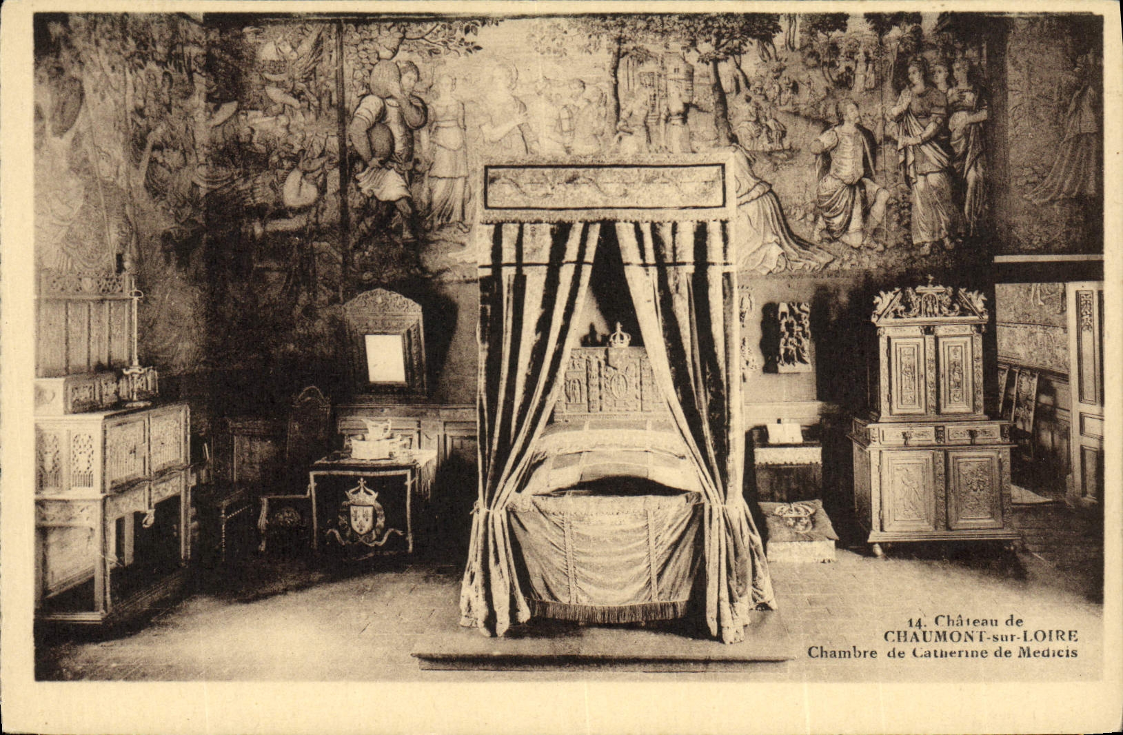 VINTAGE POSTCARD Chaumont the Castle Room of Catherine de Medicis