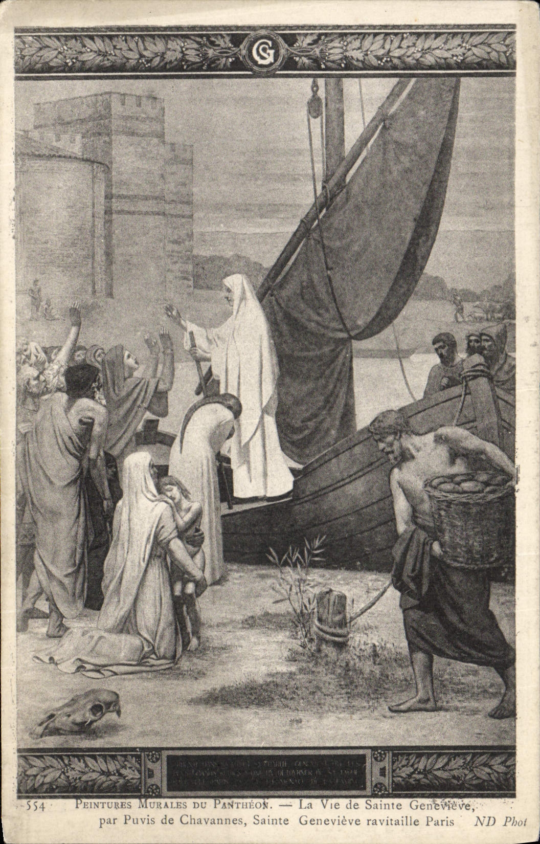 VINTAGE POSTCARD Murals of the Pantheon Paris the life of Sainte Genevieve by Puvis de Chavannes Sainte Genevieve supplies