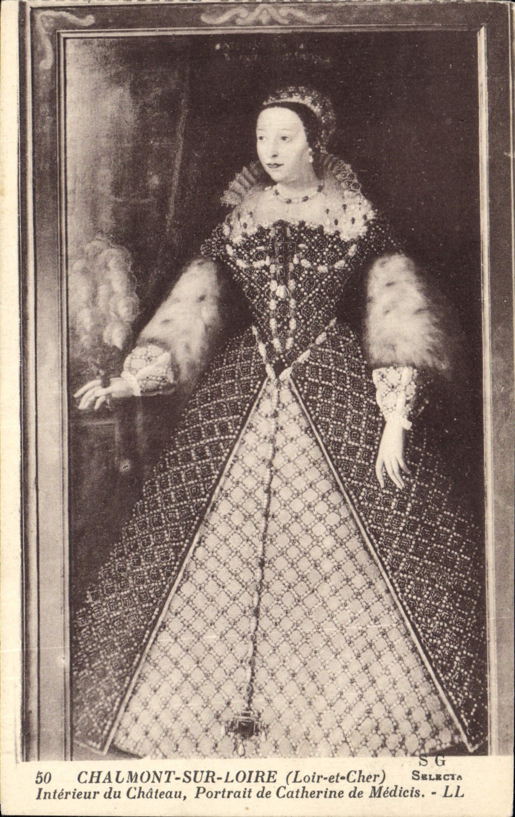 POSTAL Chaumont interior de la VENDIMIA en el Loire del retrato del castillo de Catherine de Medicis