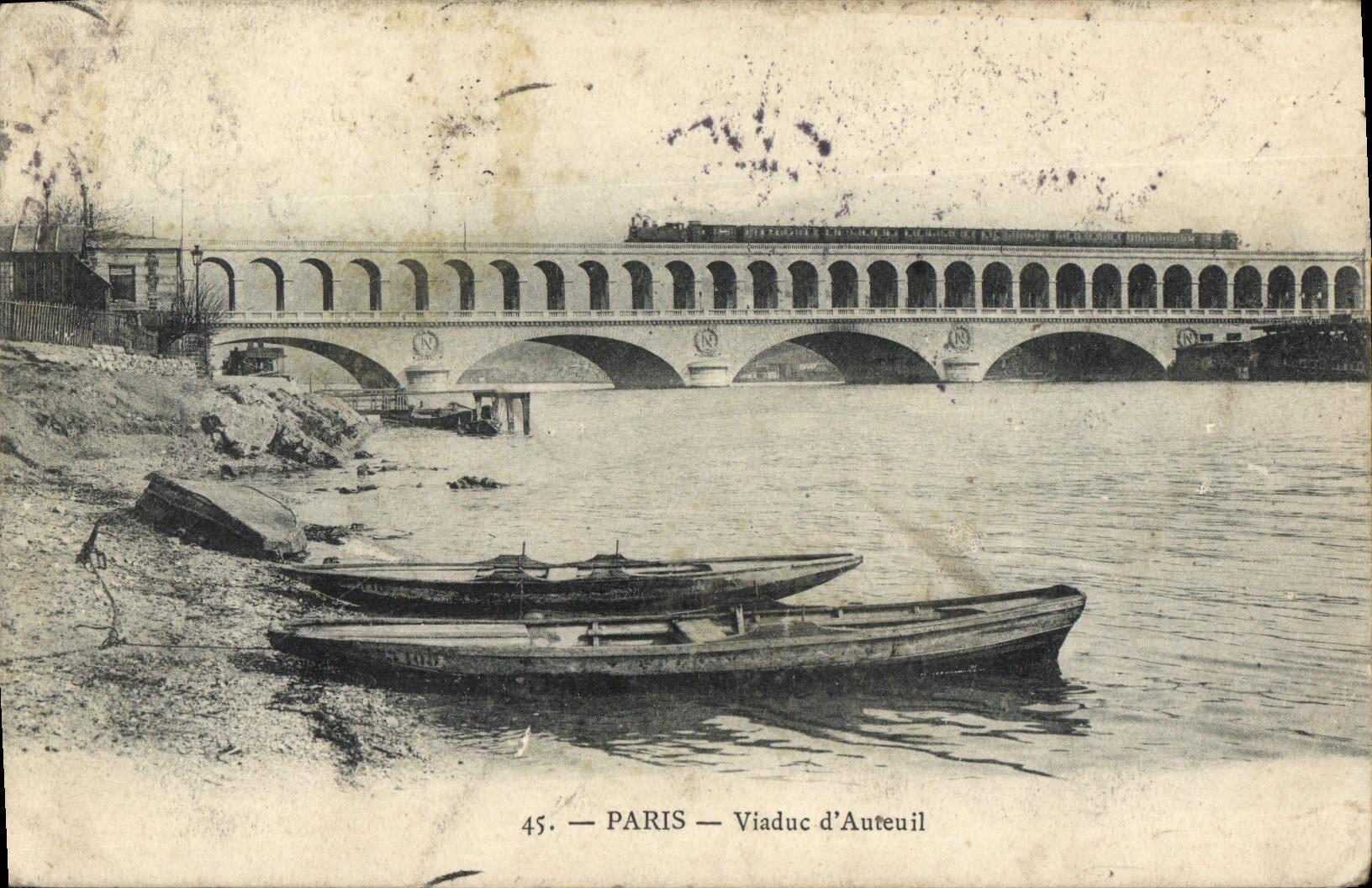 CPA Paris Viaduc d'Auteuil Bateau Train