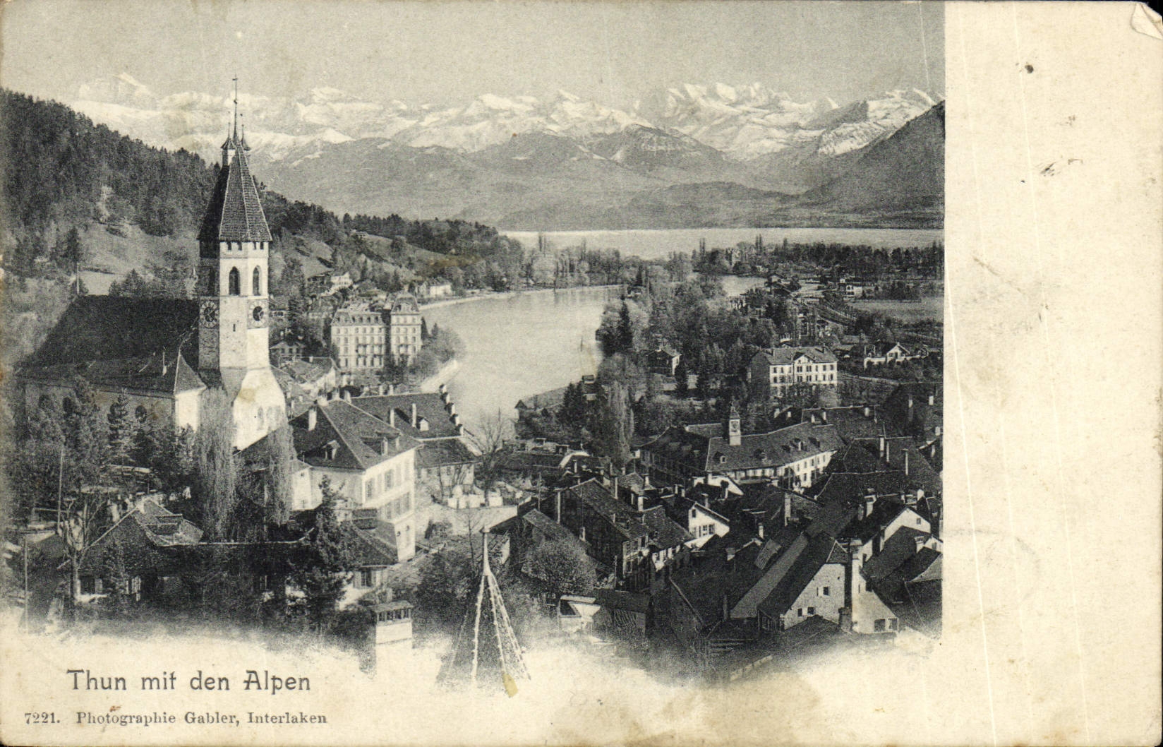 VINTAGE POSTCARD Thun Mif den Alpen