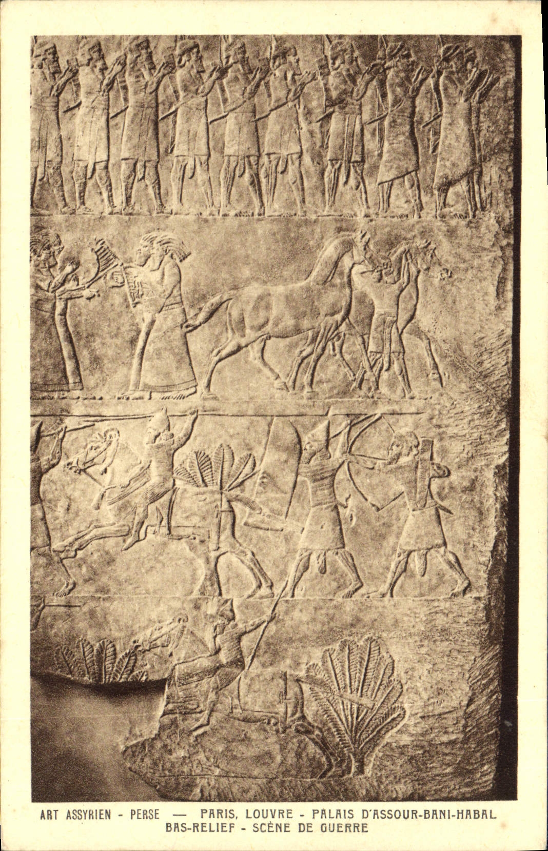 VINTAGE POSTCARD Paris Louvre Palais D' Assour has Bani Habal Bas Scene relief of war