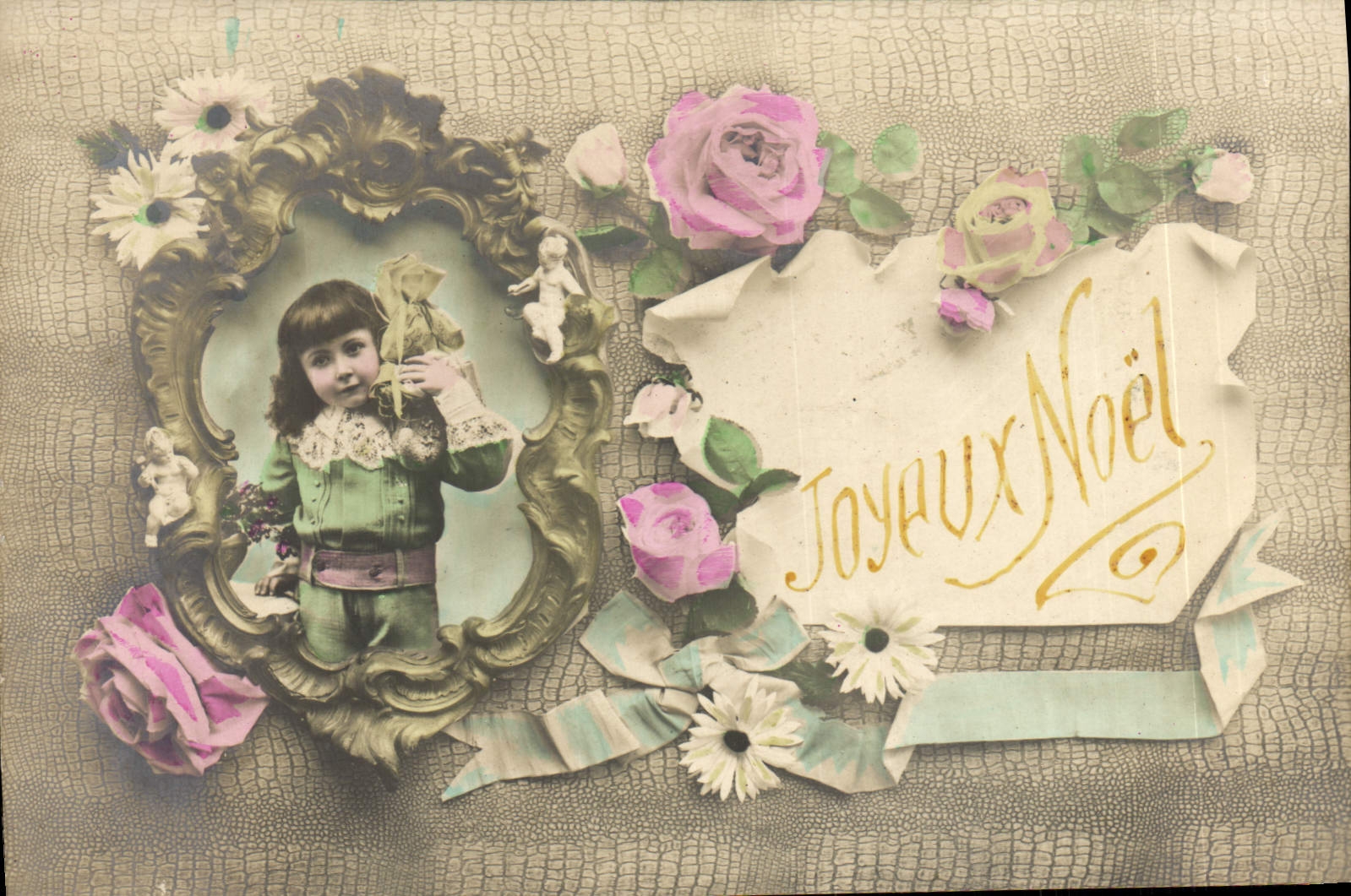 VINTAGE POSTCARD a Souvenir and a Kiss Christmas Child