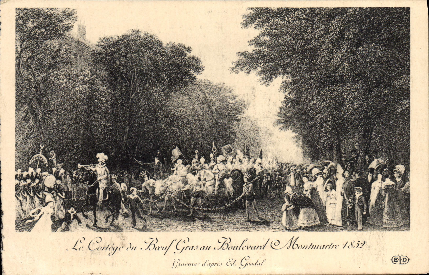 VINTAGE POSTCARD the Procession of Fatty Ox to the Boulevard Montmartre 1832
