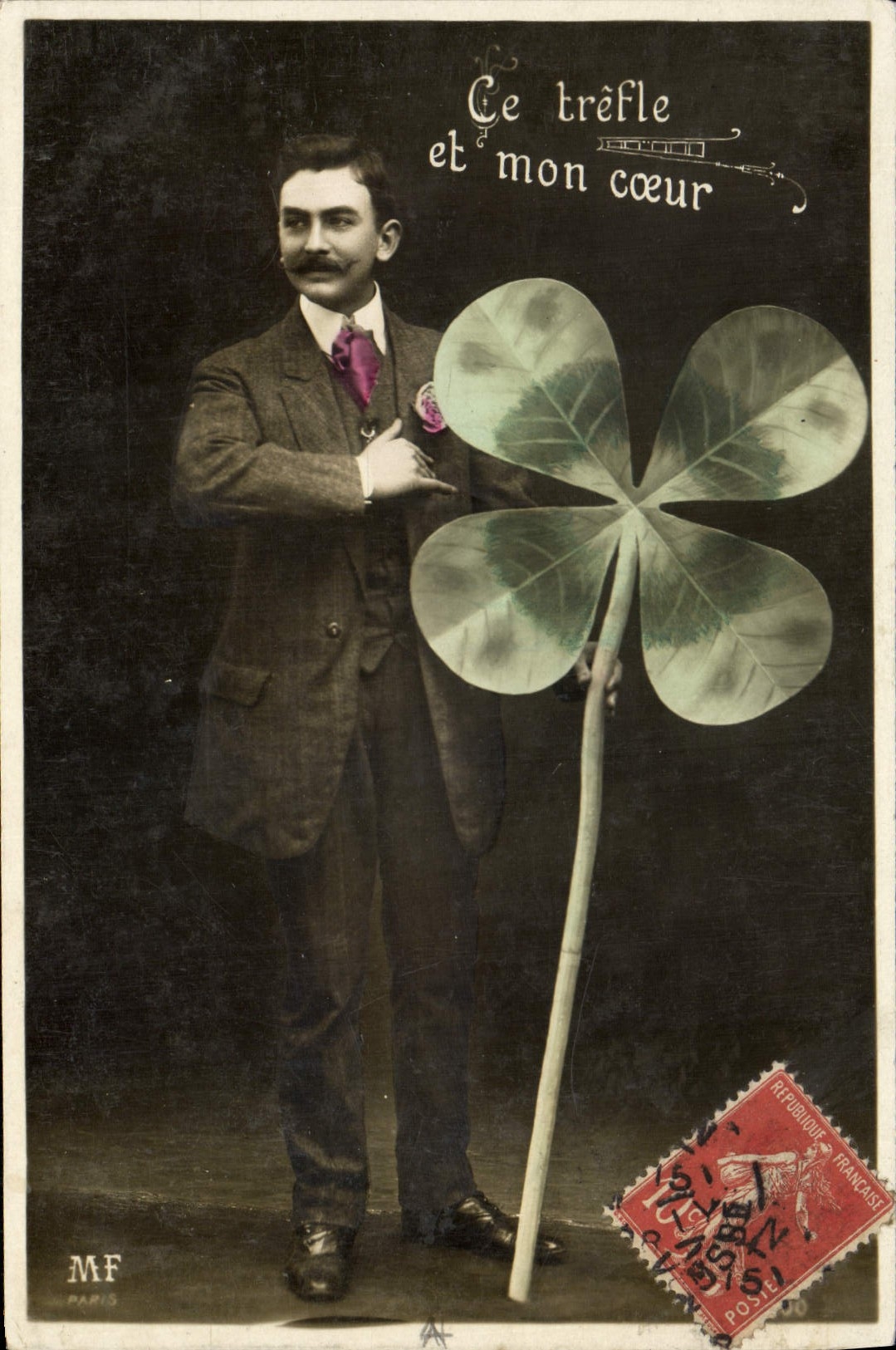 Trébol del hombre de la fantasía de la POSTAL de la VENDIMIA