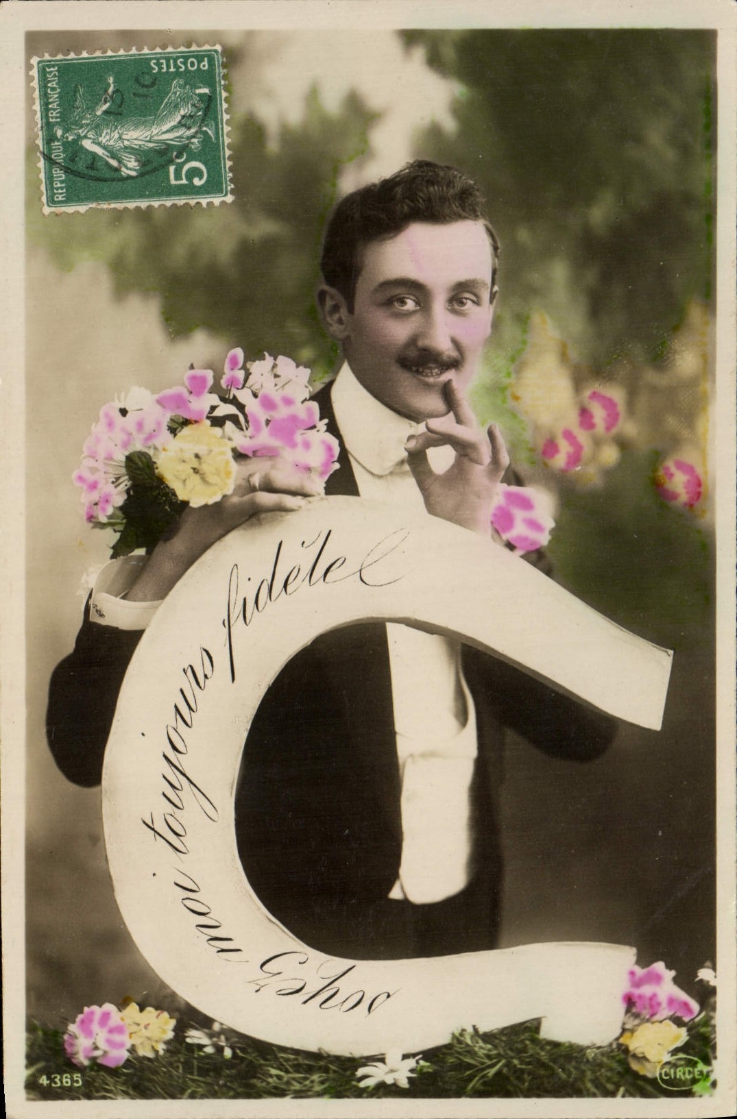 Herradura de la letra C del hombre de Fantaisie de la POSTAL de la VENDIMIA