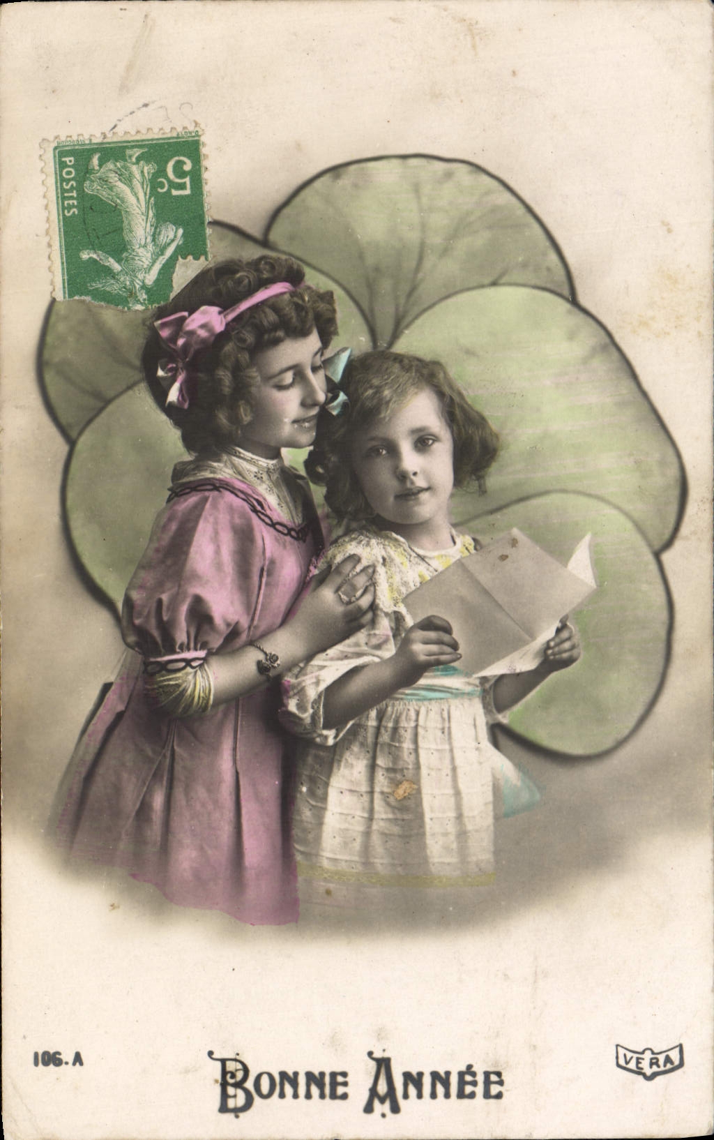 VINTAGE POSTCARD Fantasy Children Clover