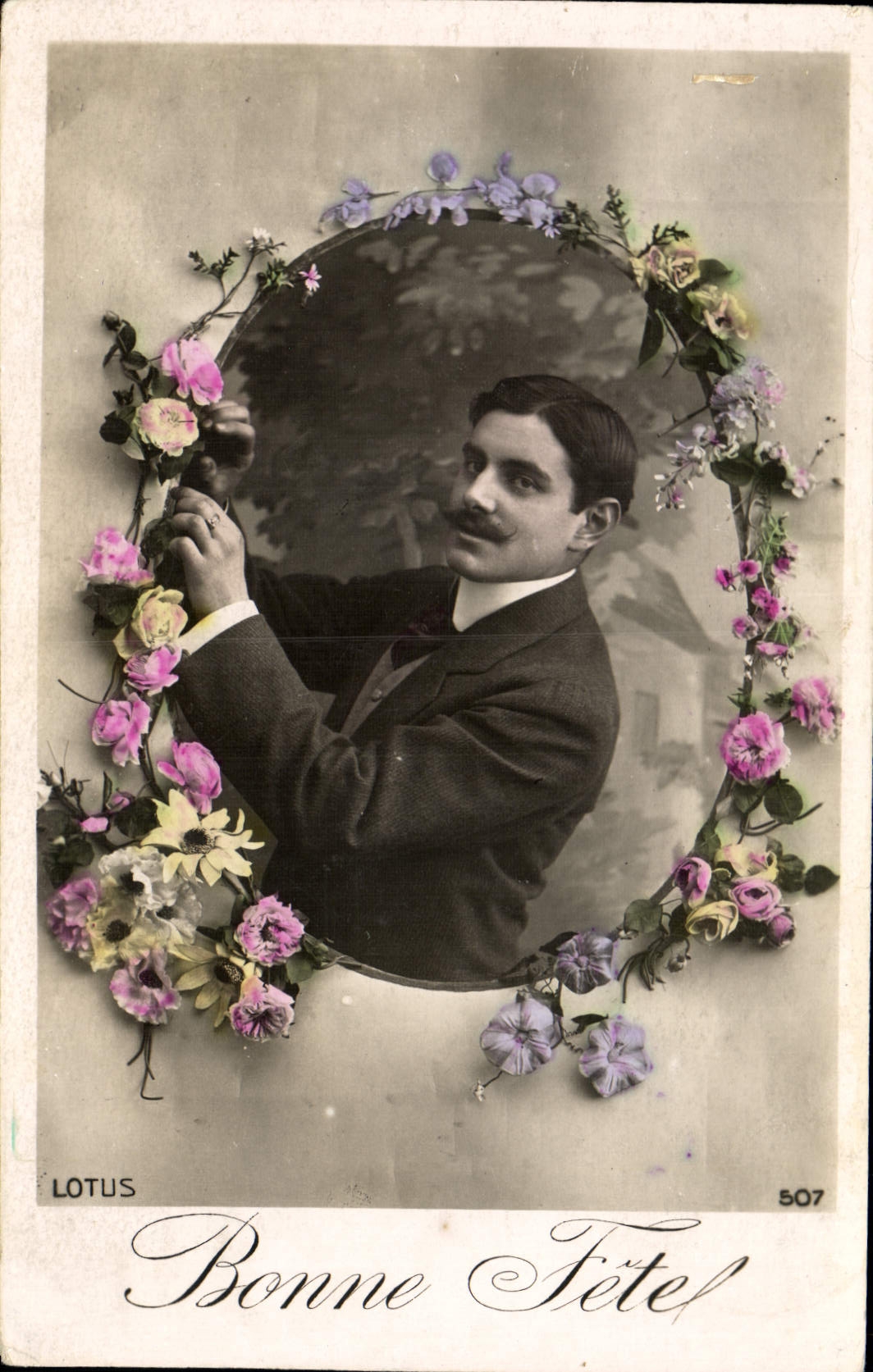 CPA Fantaisie Homme Fleurs