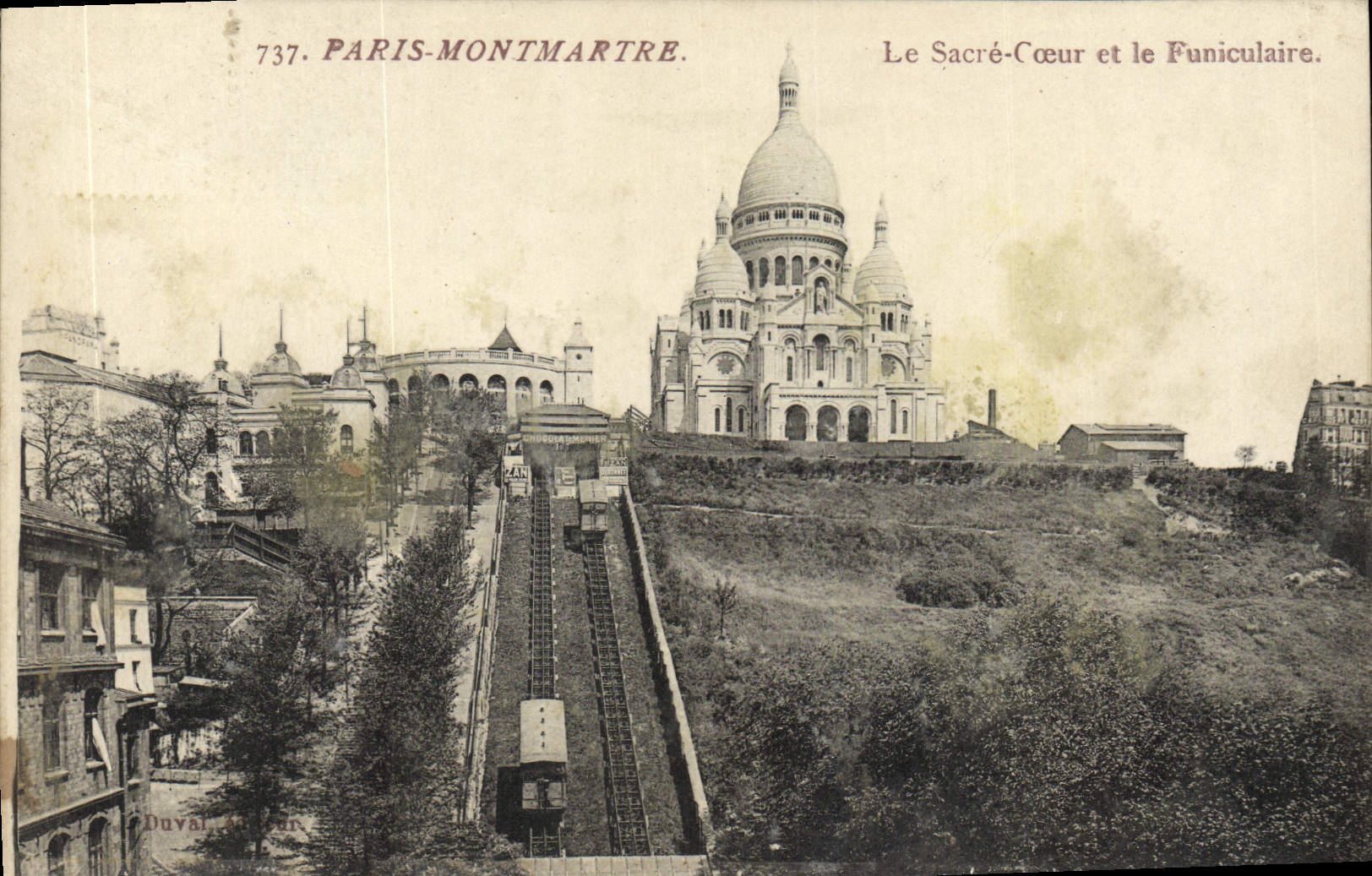 VINTAGE POSTCARD Paris Montmartre the Sacring Heart and the Funicular