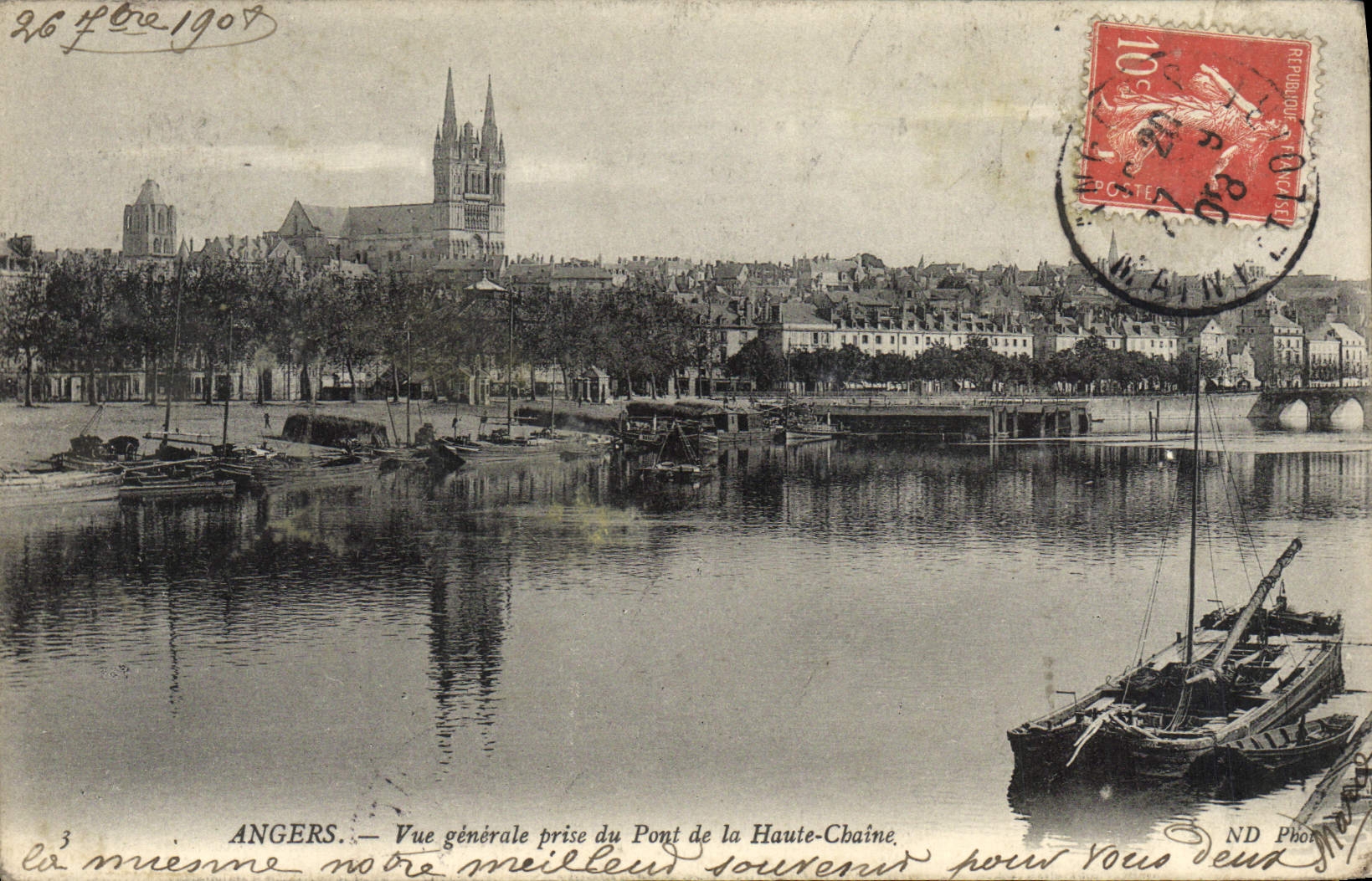 CPA Angers Vue Generale Prise Du Pont De La Haute chaine Bateau