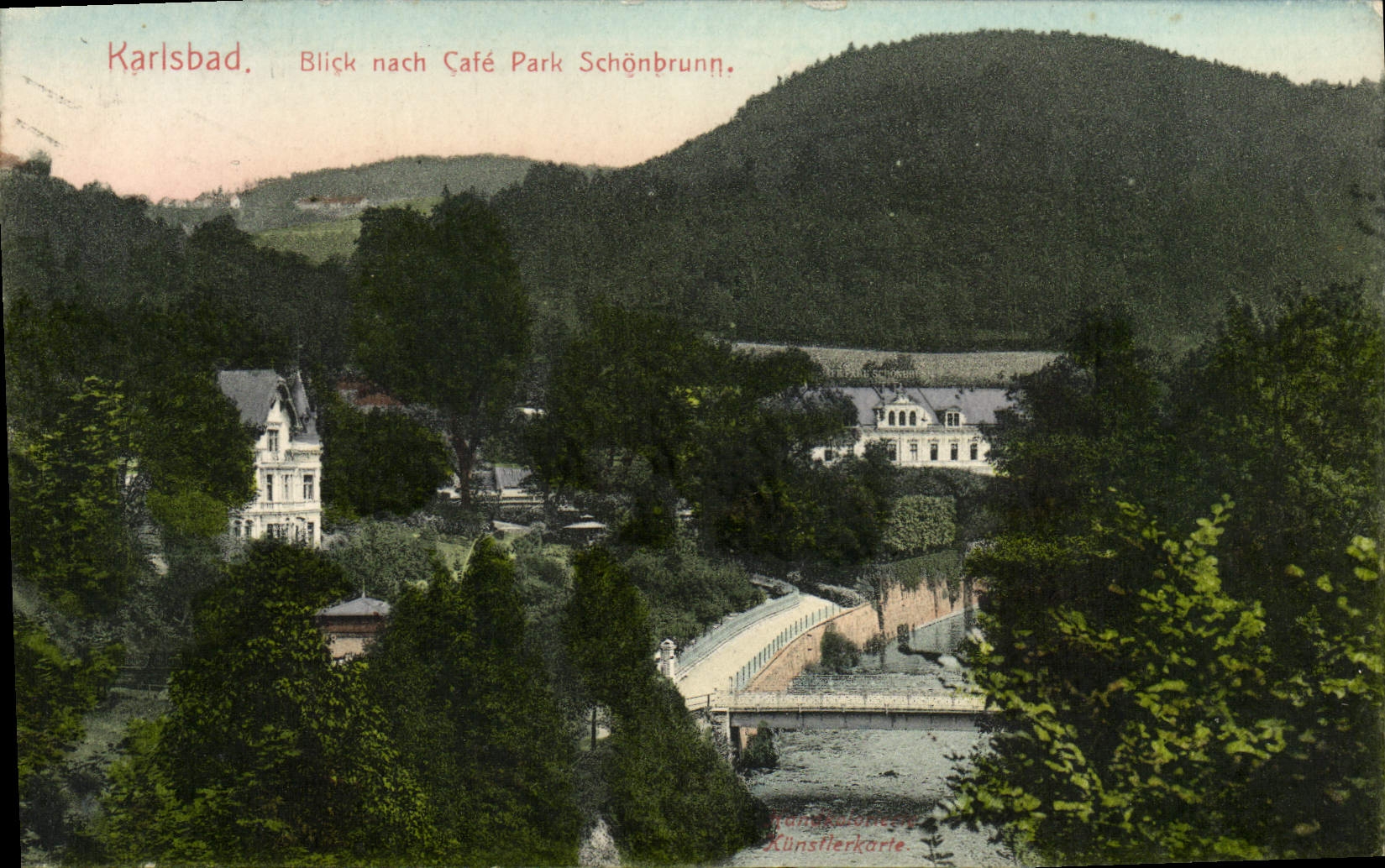 CPA Karlsbad Blick Nach Cafe Park Schonbrunn