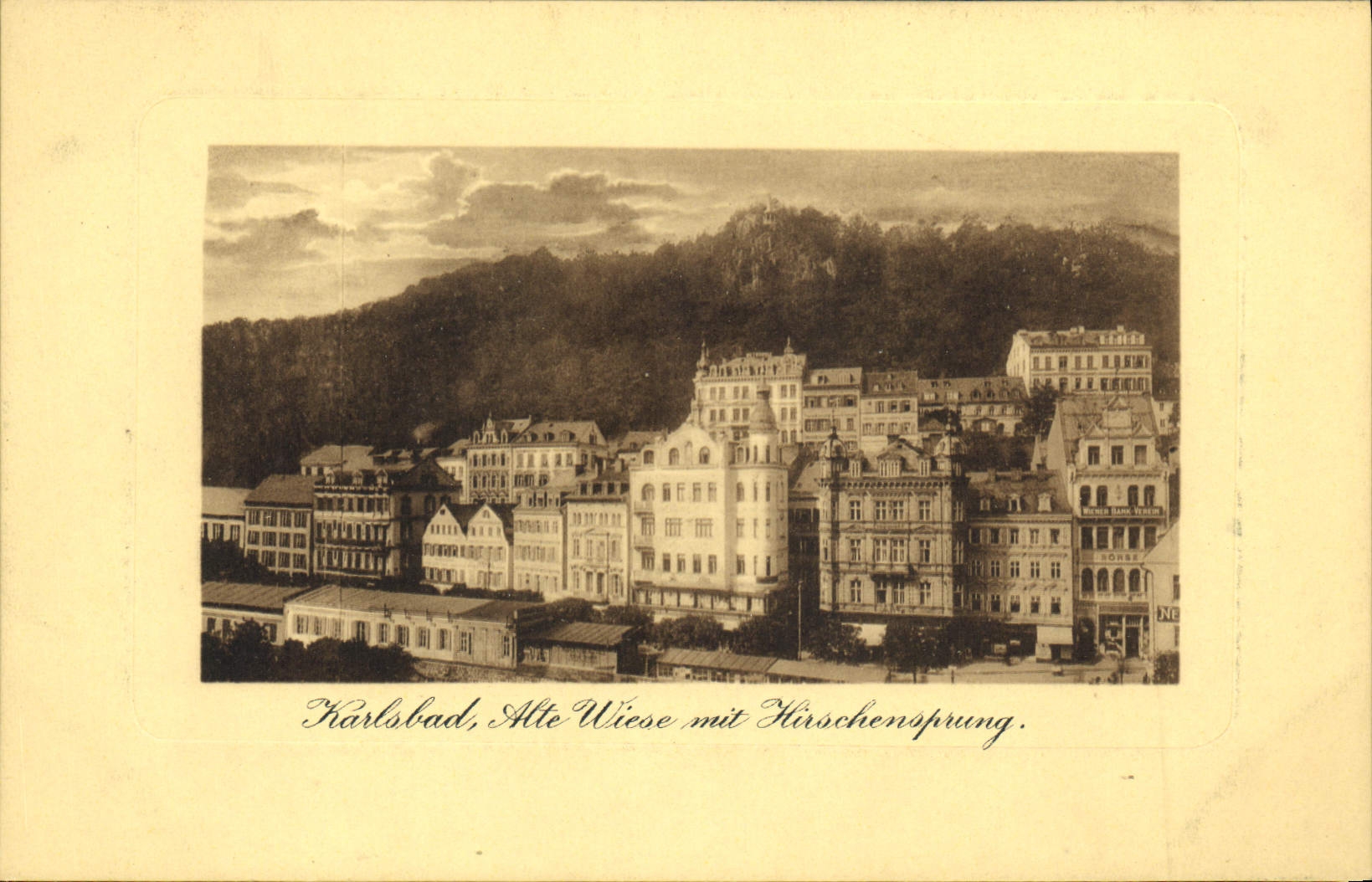 La POSTAL Karlsbad Alte de la VENDIMIA el Wiese puso Hirschensprung
