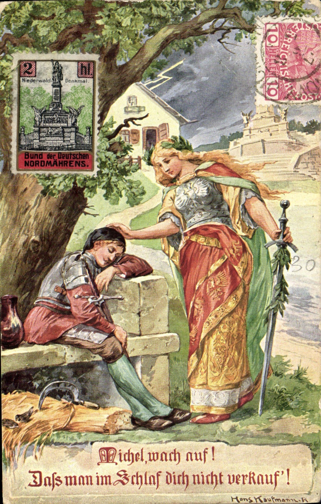 TAPA de Nordmahrens Austria del der de la Federación de Miguel de la alegoría de la POSTAL de la VENDIMIA