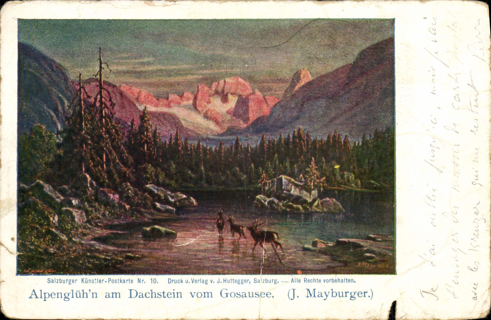 VINTAGE POSTCARD Alpengluhn Am dachstein Vom Gosausee J Mayburger