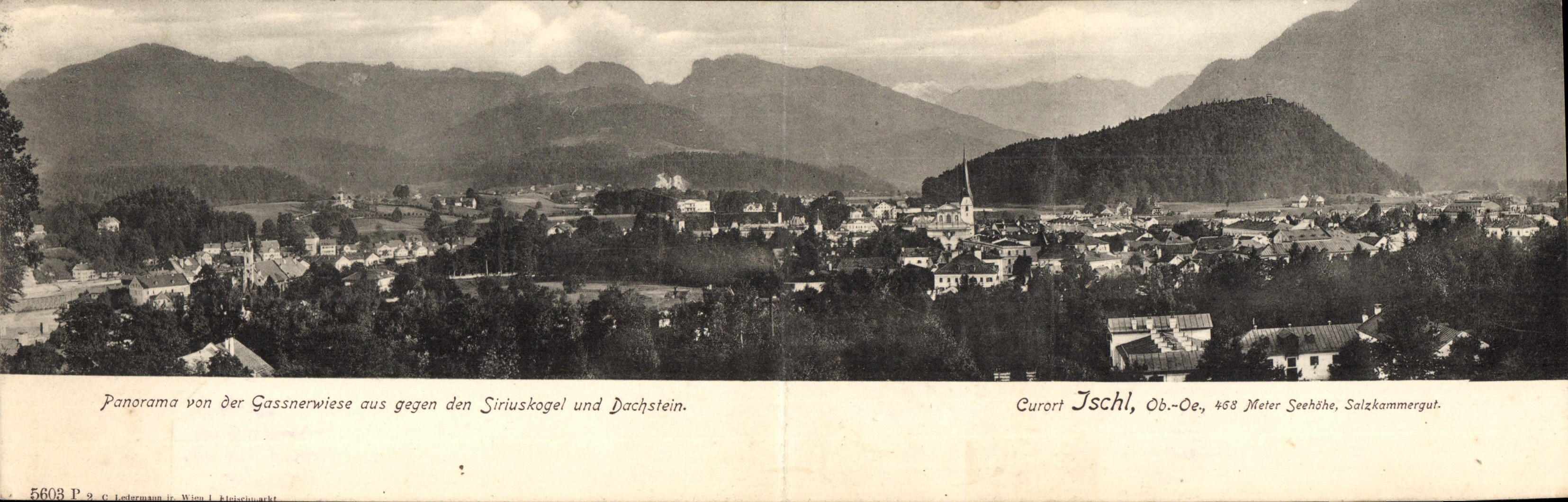 Two Part Card Ischl Panorama von der Gassnerwiese aus gegen den Siriuskogel und Dachstein