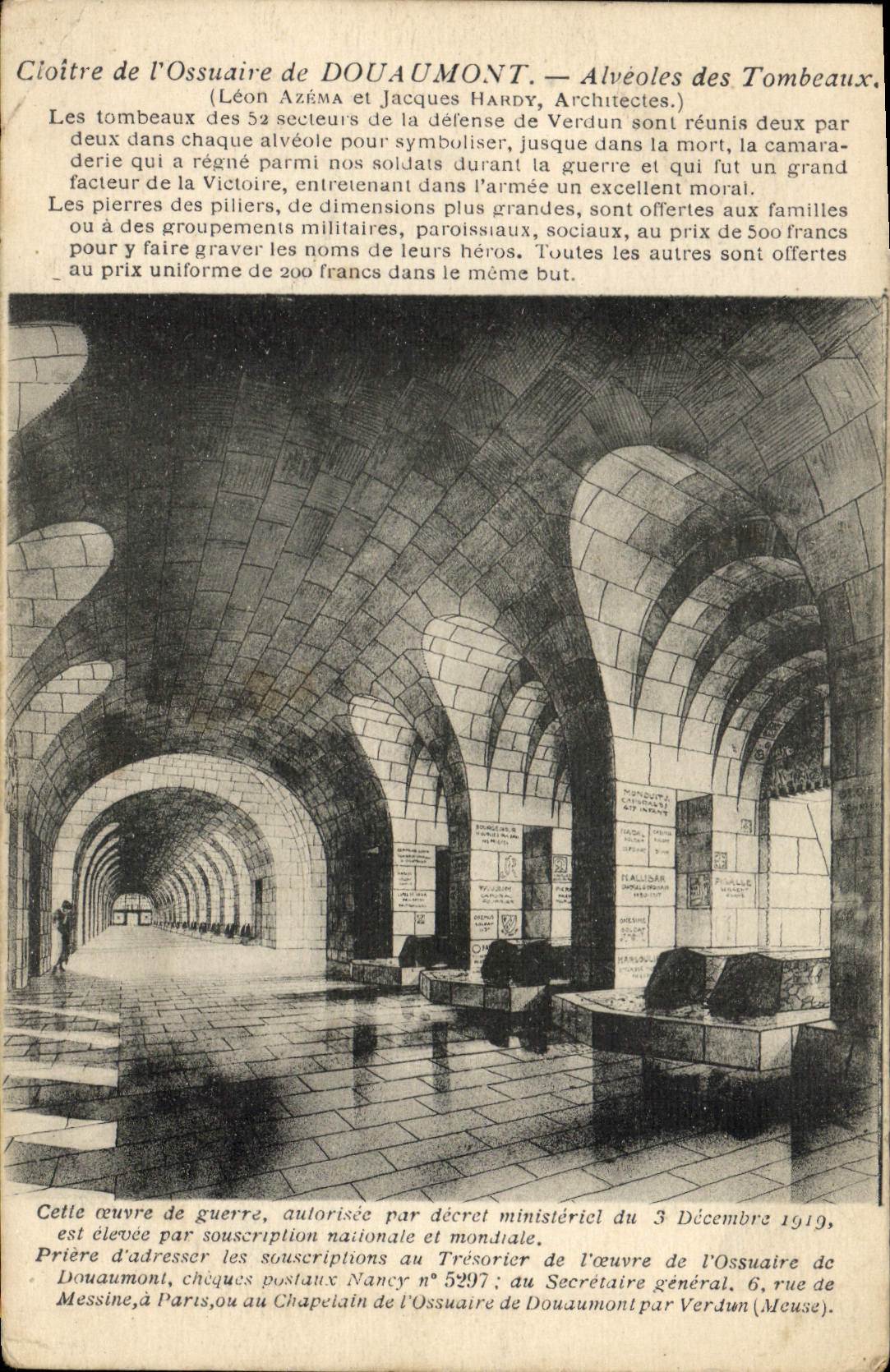 VINTAGE POSTCARD Cloister De I' Ossuaire De Douaumont Cells Of the Militaria Tombs