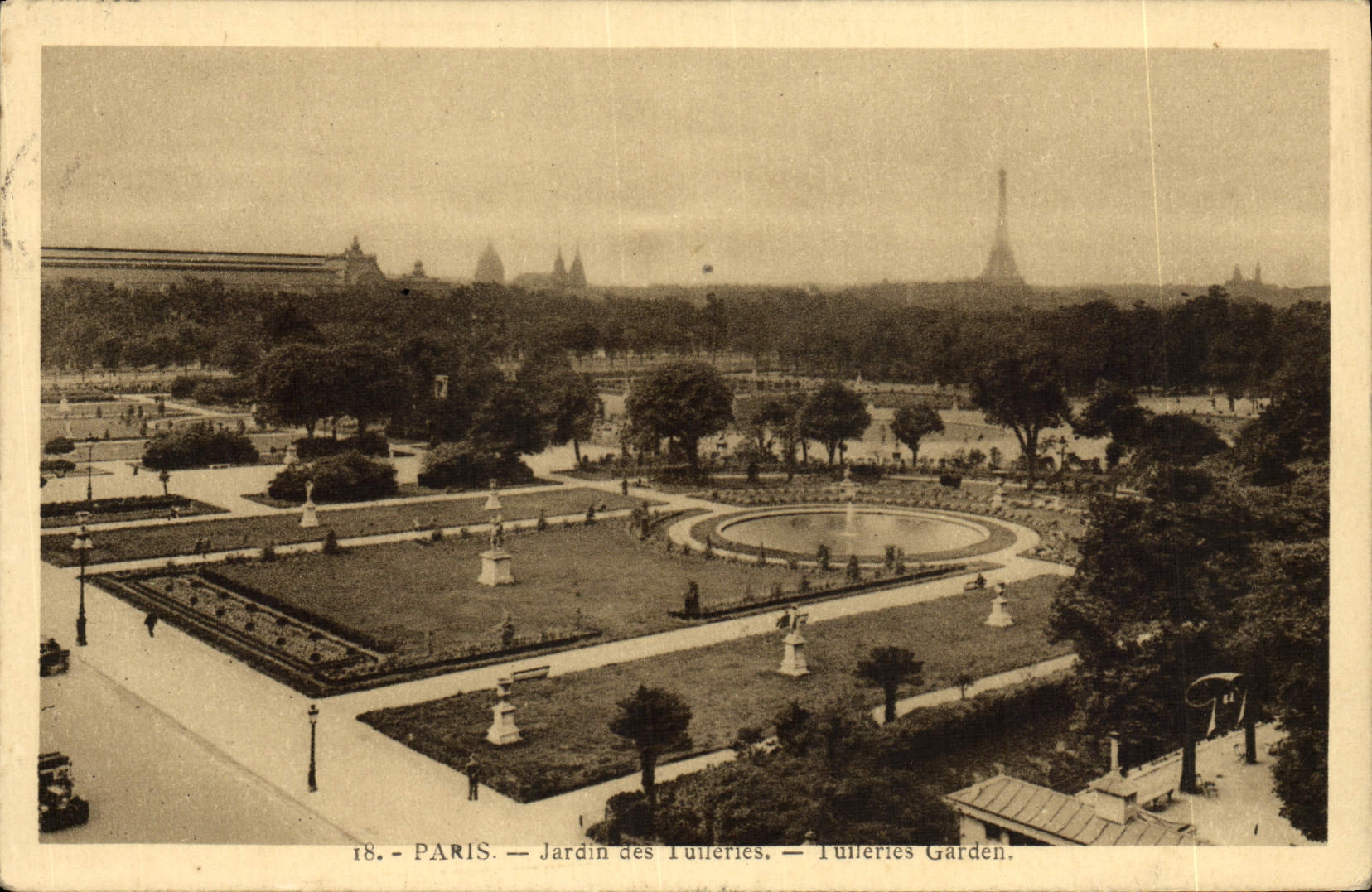 VINTAGE POSTCARD Paris Garden Of Tileries Eiffel Tower