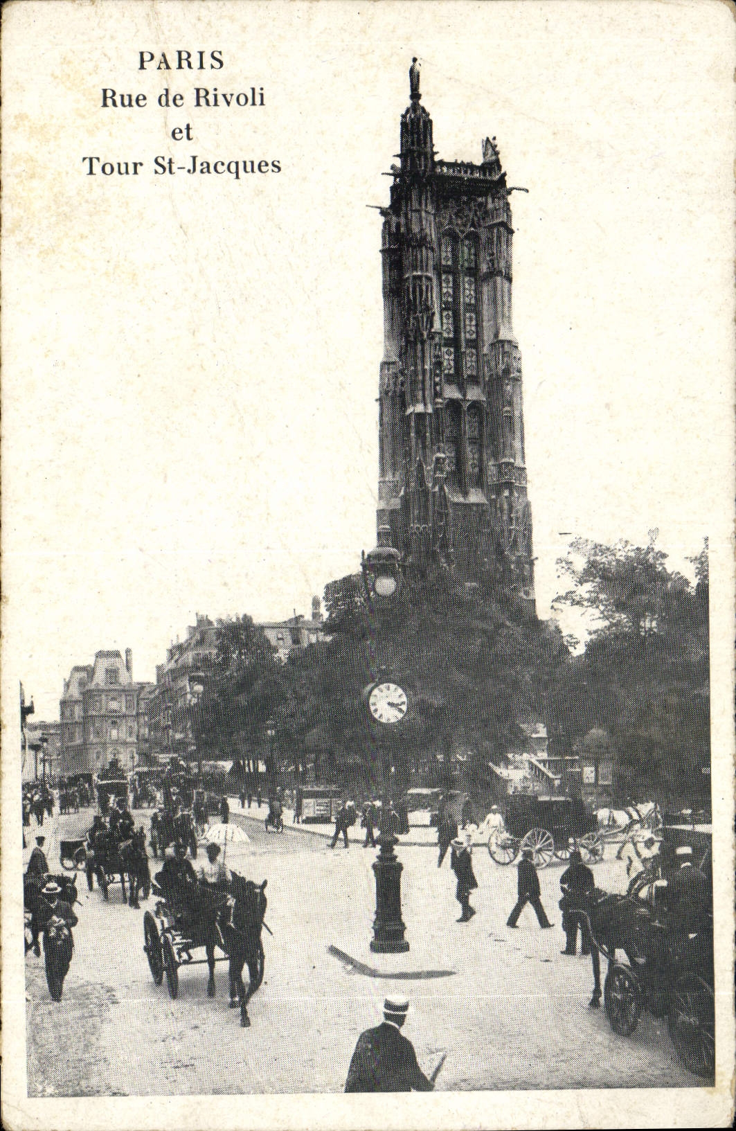 VINTAGE POSTCARD Paris Street De Rivoli And Tour St Jacques